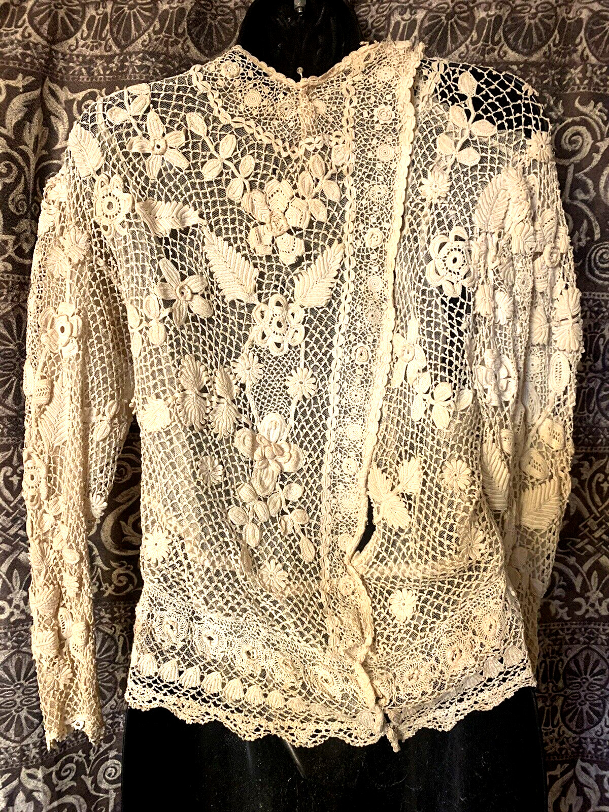 Antique Edwardian Irish Crochet Lace Blouse With High Collar Collectable