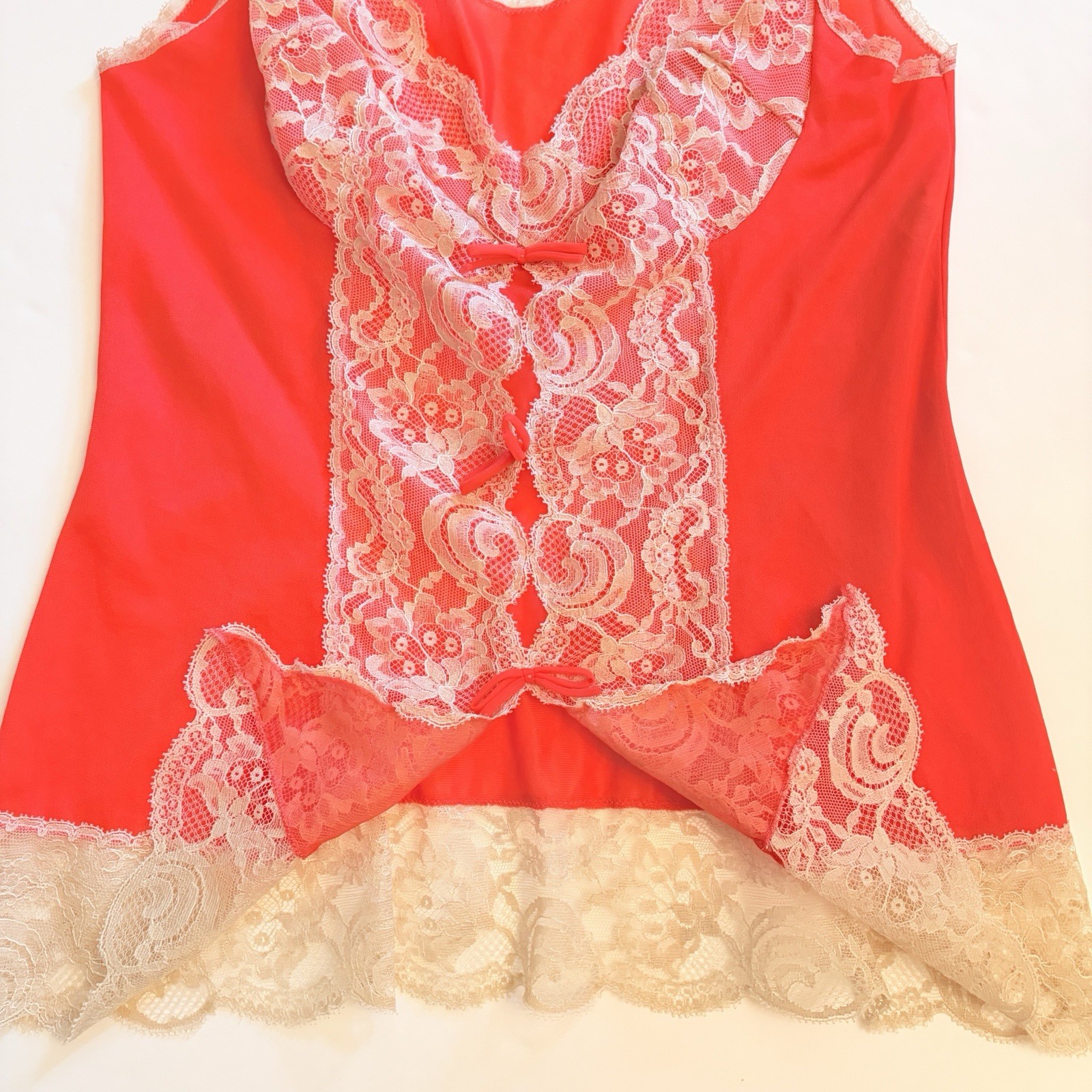 Vtg 60s 70s Hollywood Vassarette Lace Camisole Coral Pink Tank Top Crepelon 34