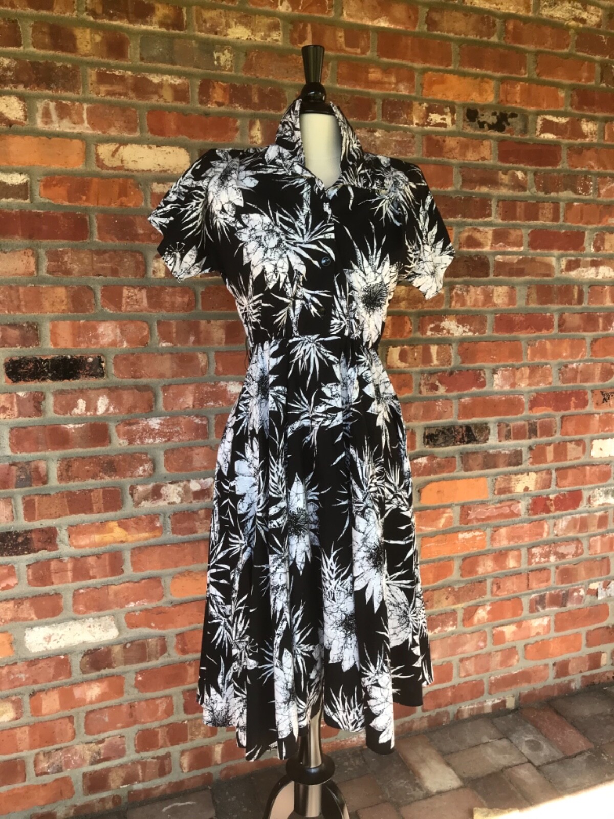 Vintage Batik Bamboo Shirt Dress Double Collar Safari Bohemian 80s wide sweep