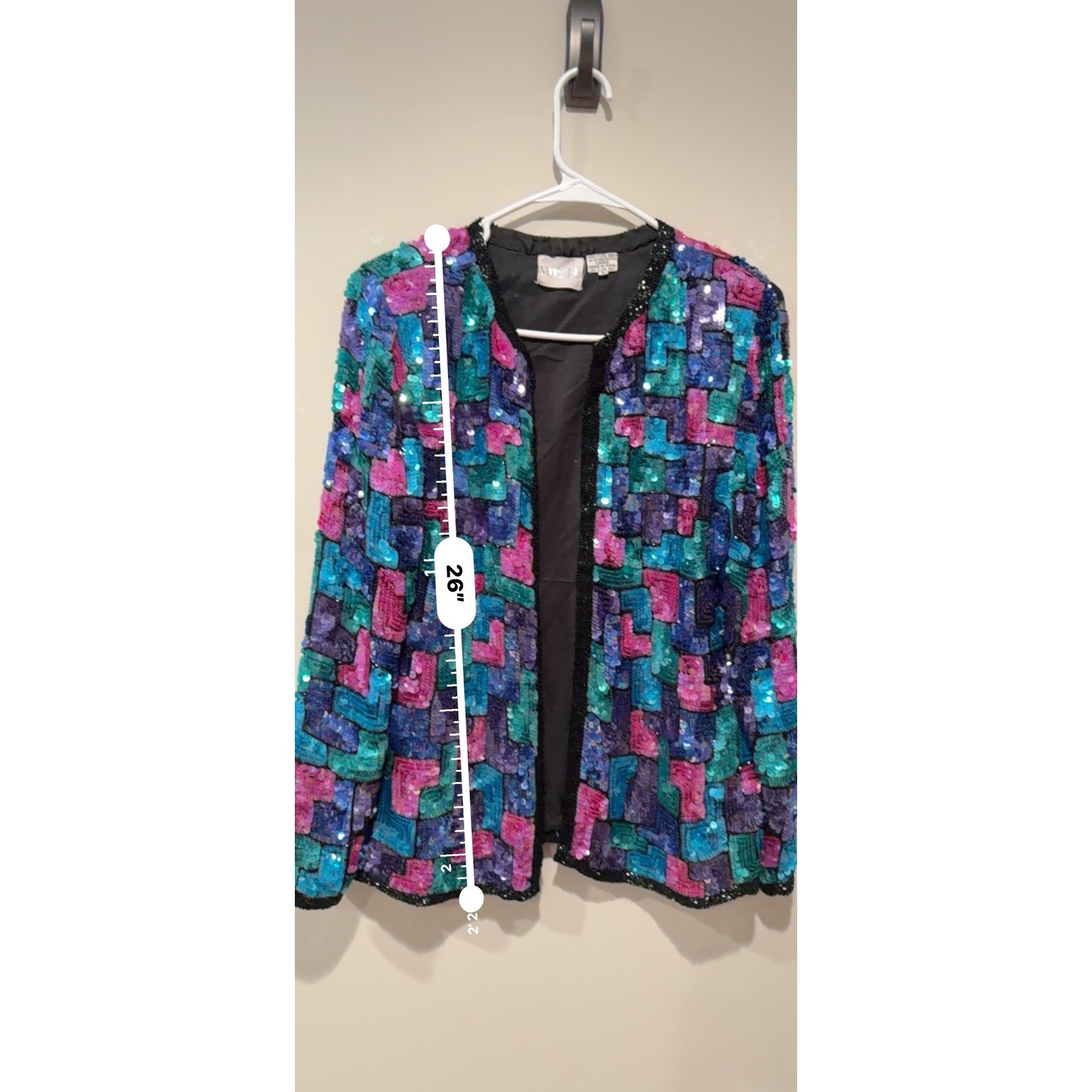 SWEELO Vintage 100% Silk Sequin Jacket Beaded Evening Party Cocktail Holiday
