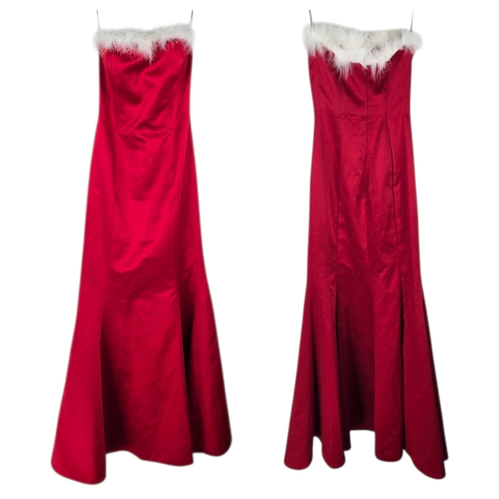 Vintage Size 4 ABS Allen Schwartz Red Mrs. Claus Christmas Feather Trim Dress
