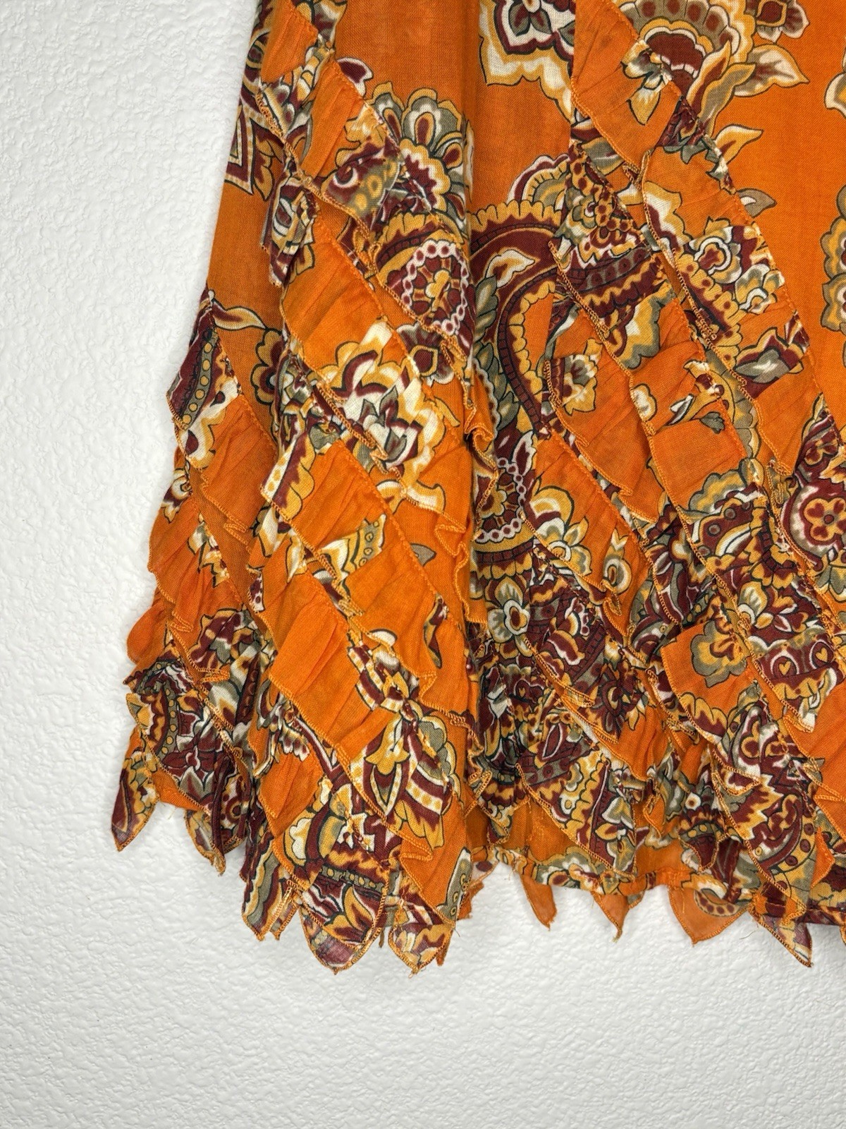 VTG 90s Moschino Cheap and Chic Orange Paisley Ruffled Maxi Skirt Italy 8 29″