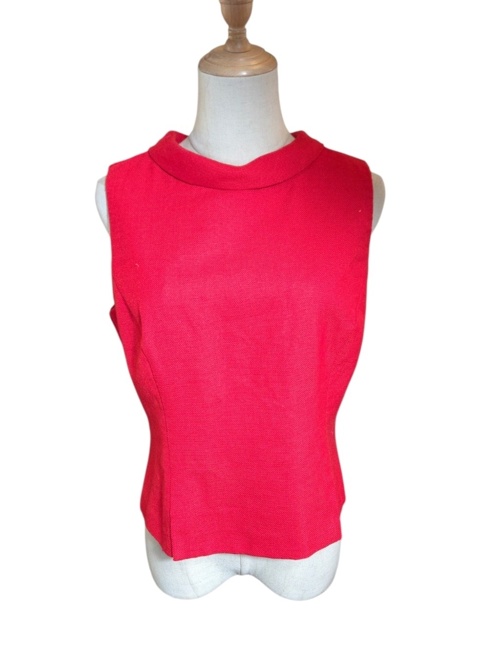 J.B.S. Sleeveless Vintagr Jackie O 60s Bright Red Sleeveless Button Back Top