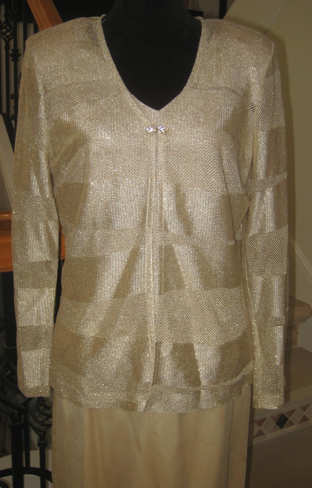 Vintage Michaelangelo gold thread metallic 2 pc cardigan sleeveless long gown 12