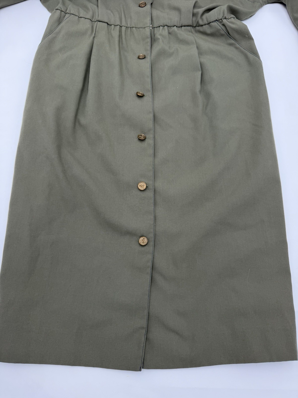 Vintage 80s Petites By Willi Green Khaki Camp Dress Girl Counts Women’s Sz 8