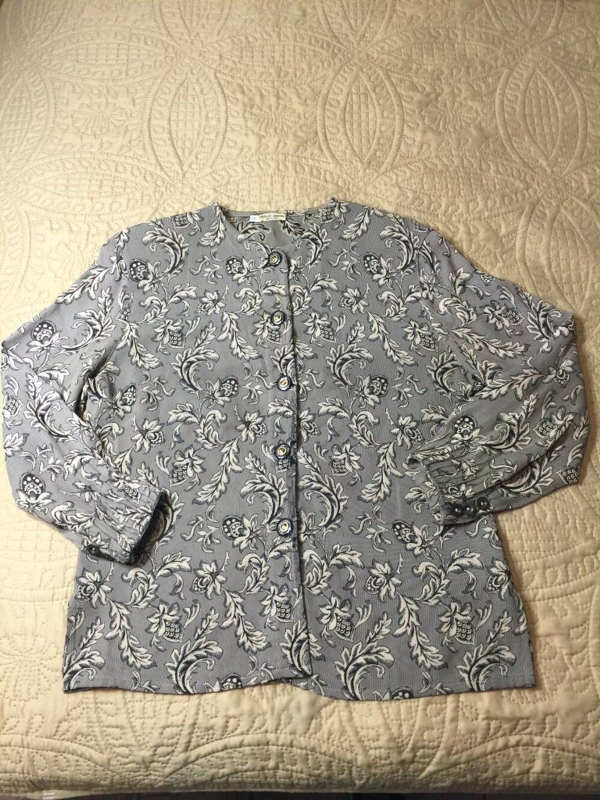 Vintage GIORGIO ARMANI Le Collezioni Jacquard Blouse Jacket Grey Floral, size 8
