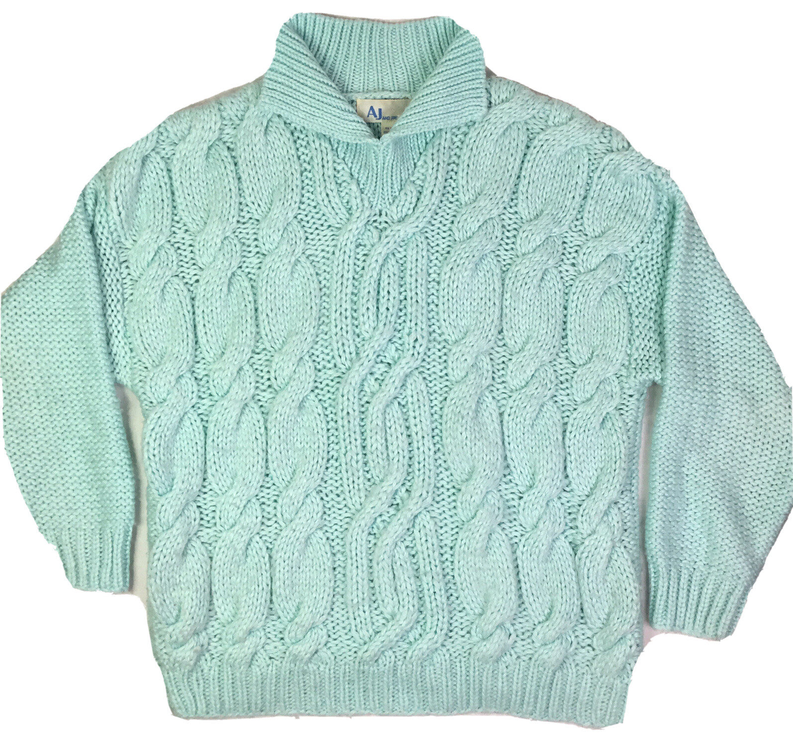 Vintage 80s AJ and Friends Womens Pullover Sweater Mint Cozy Chunky Cable Knit L
