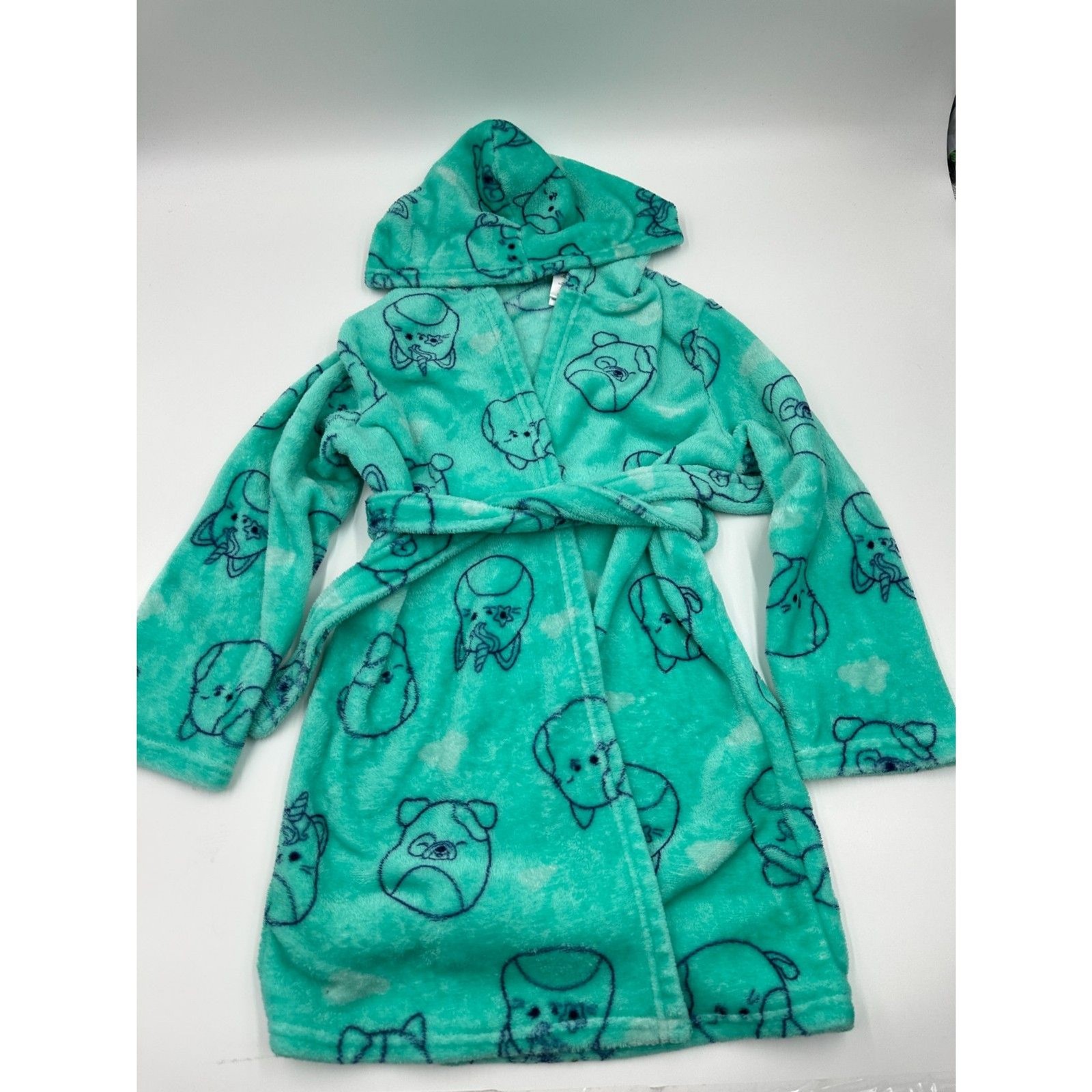 Squishmallow Bath Robe for Kids w/Hood & Cord Pockets SZ M Graphic Robe Green