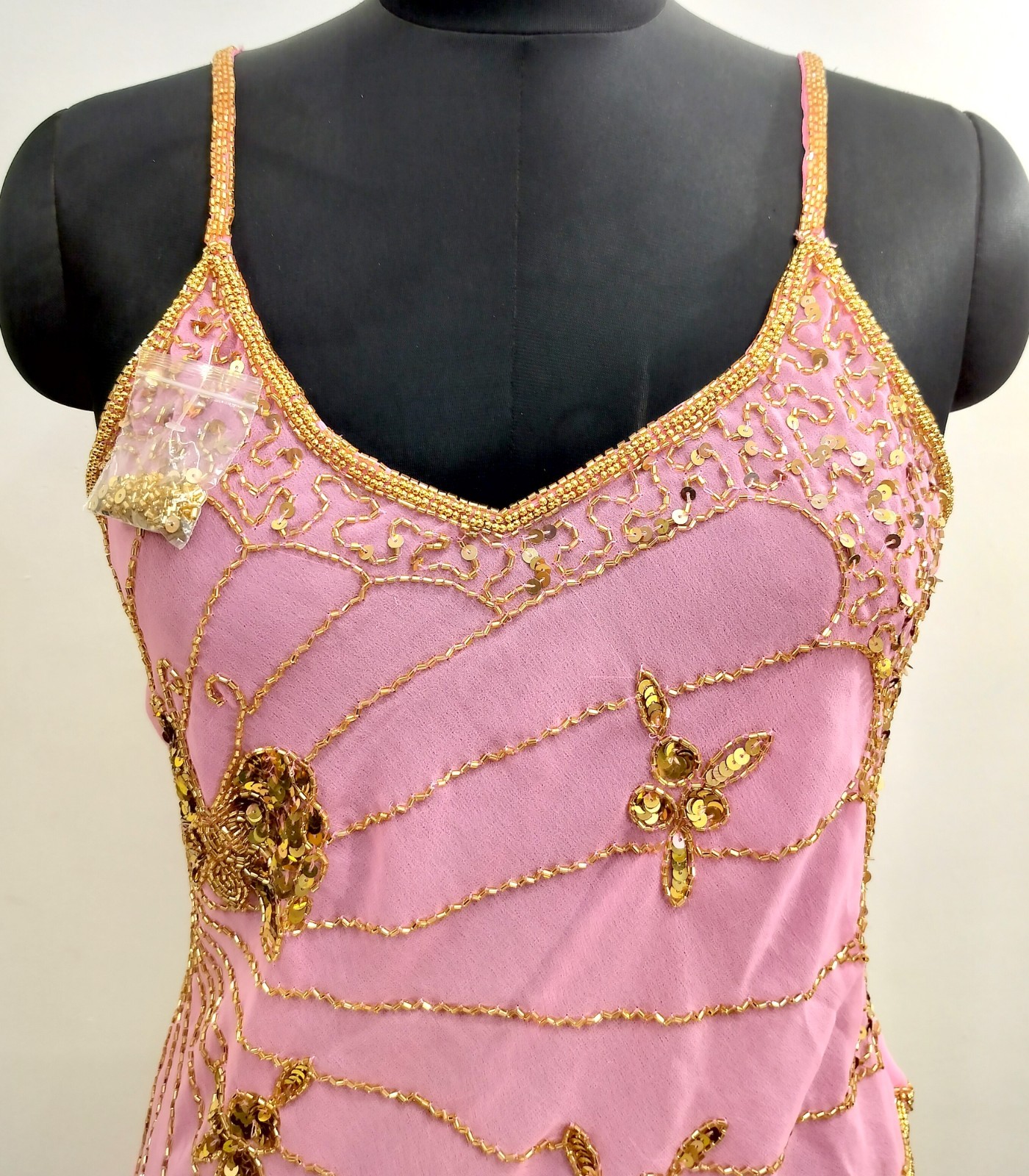 Lot 6 Vintage Y2K Golden Beaded Embroidery Costume Sequin Top Blouse Sheer Tunic