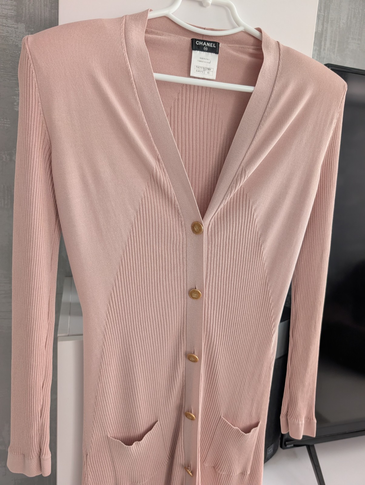 Chanel CC Button Cotton Silk Knit Long Sleeves Cardigan Sweater Jacket Jumper 40