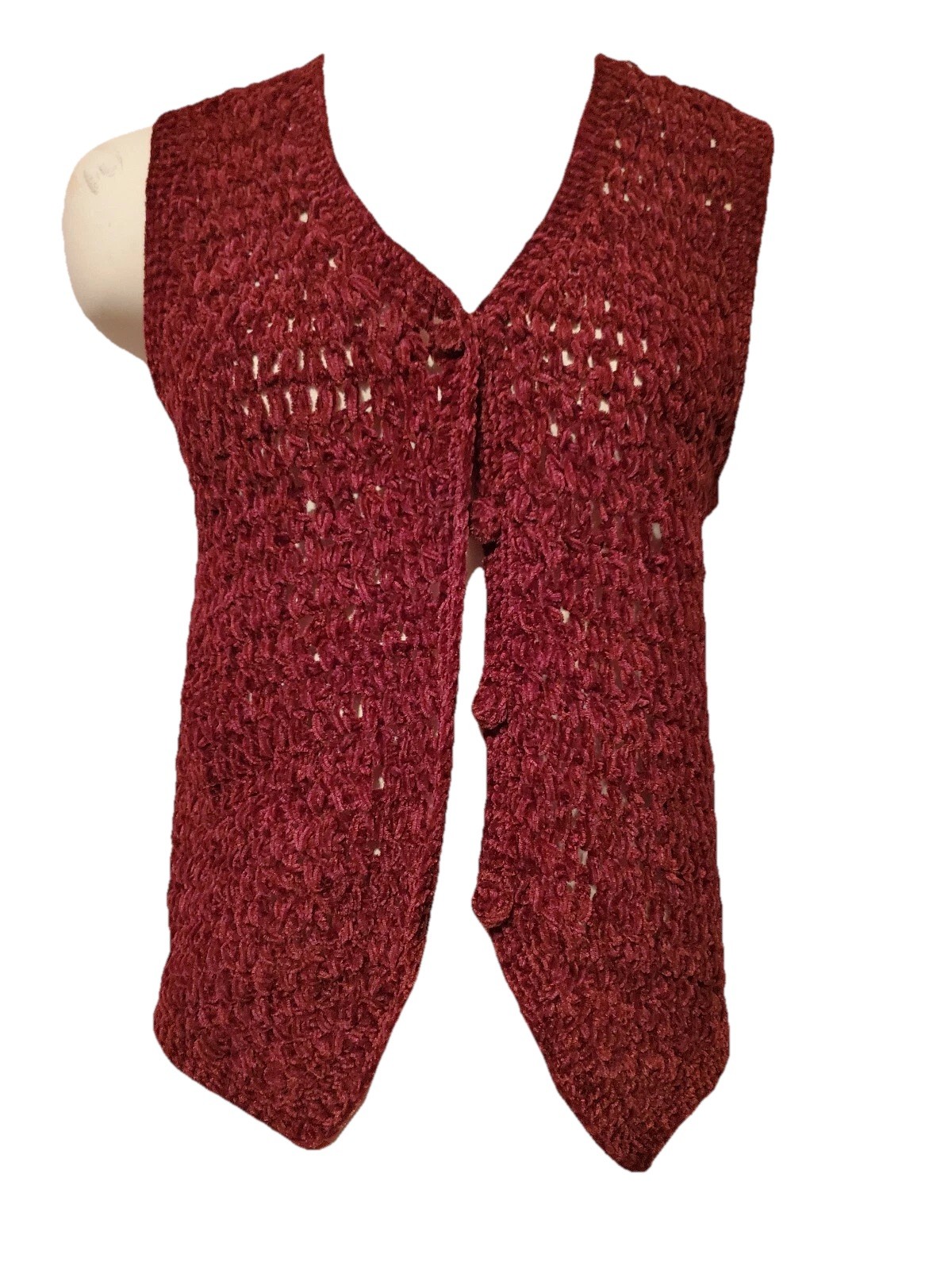 Vintage Evan Picone Vest Chunky Loose Knit 80’s New W/ Tag Button Burgundy Wine