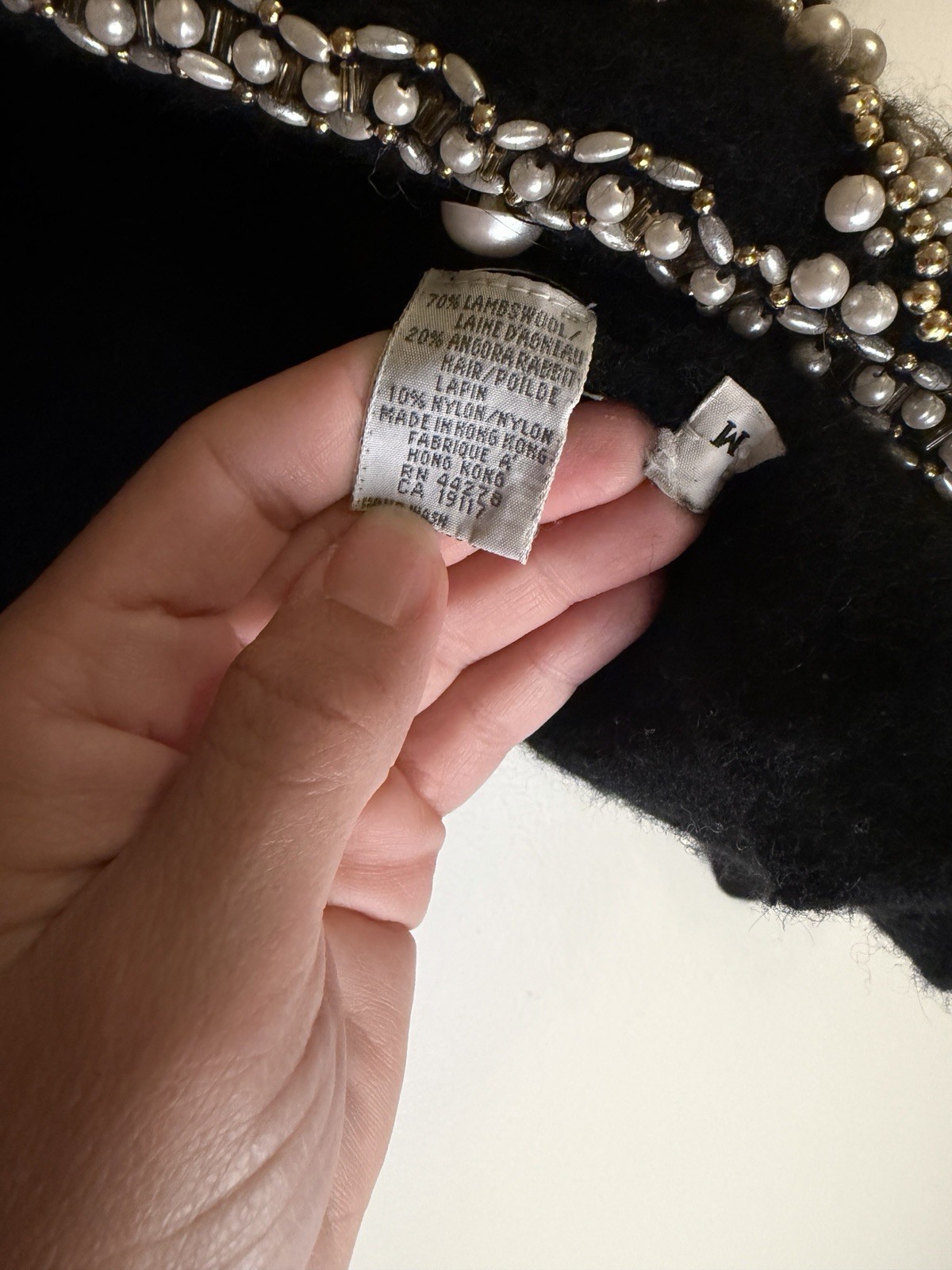 Vintage Marisa Christina Classics Beaded Cardigan Sweater Med Wool Angora Black