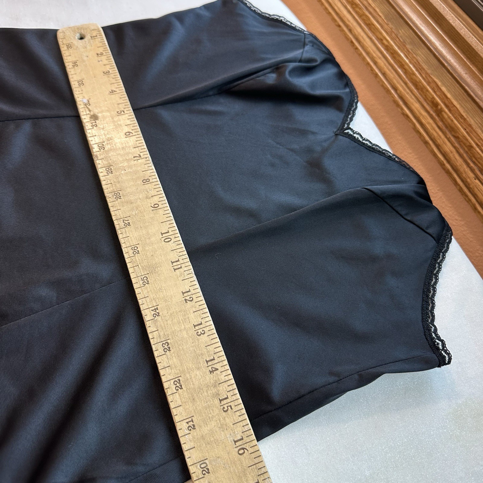 Vintage 90s Y2K Vanity Fair Black Nylon Lace Trim Camisole Made in USA Sz Medium
