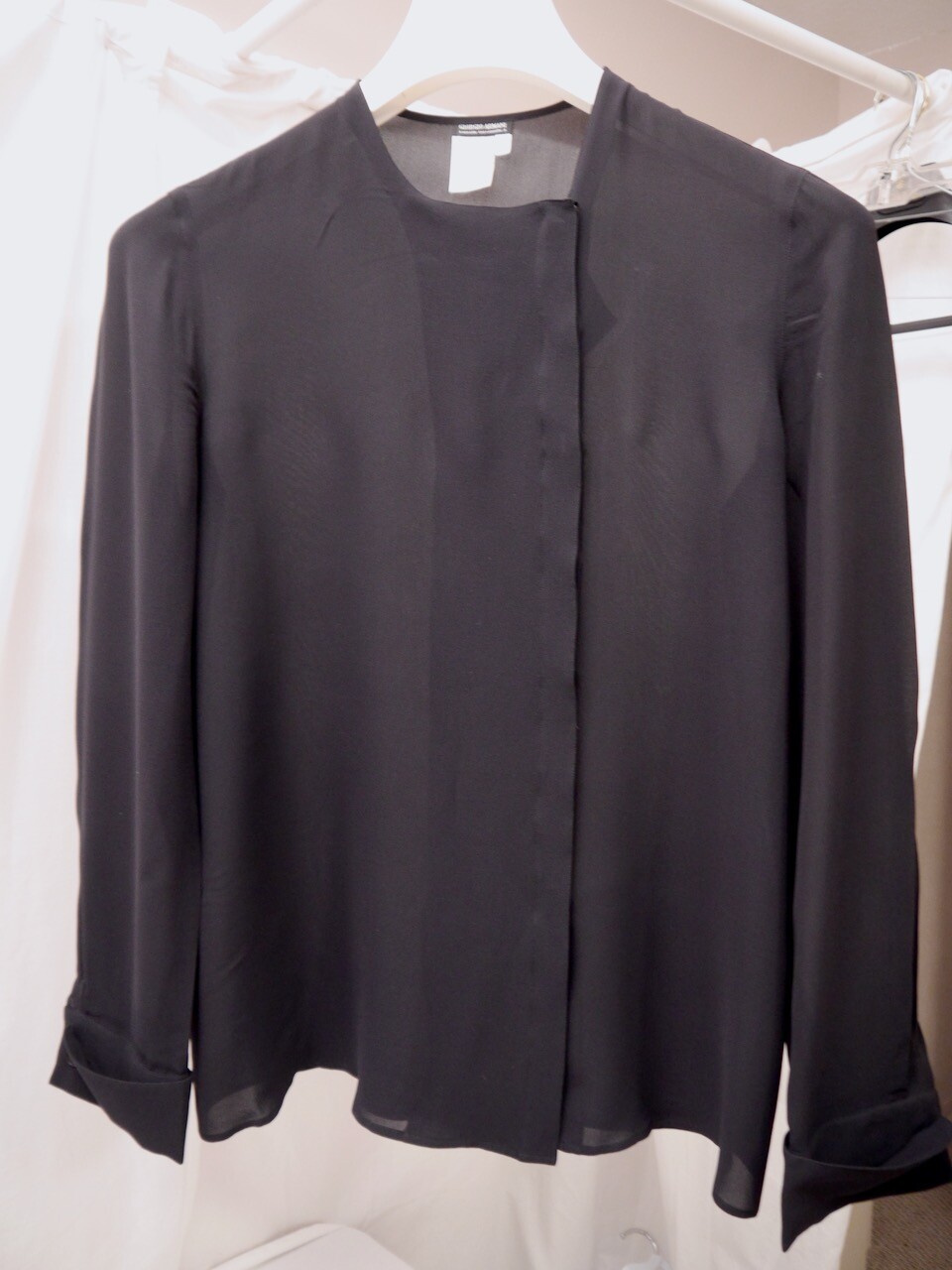 Vintage Giorgio Armani Black Silk Blouse Long Sleeve French Cuffs US14 EU 44