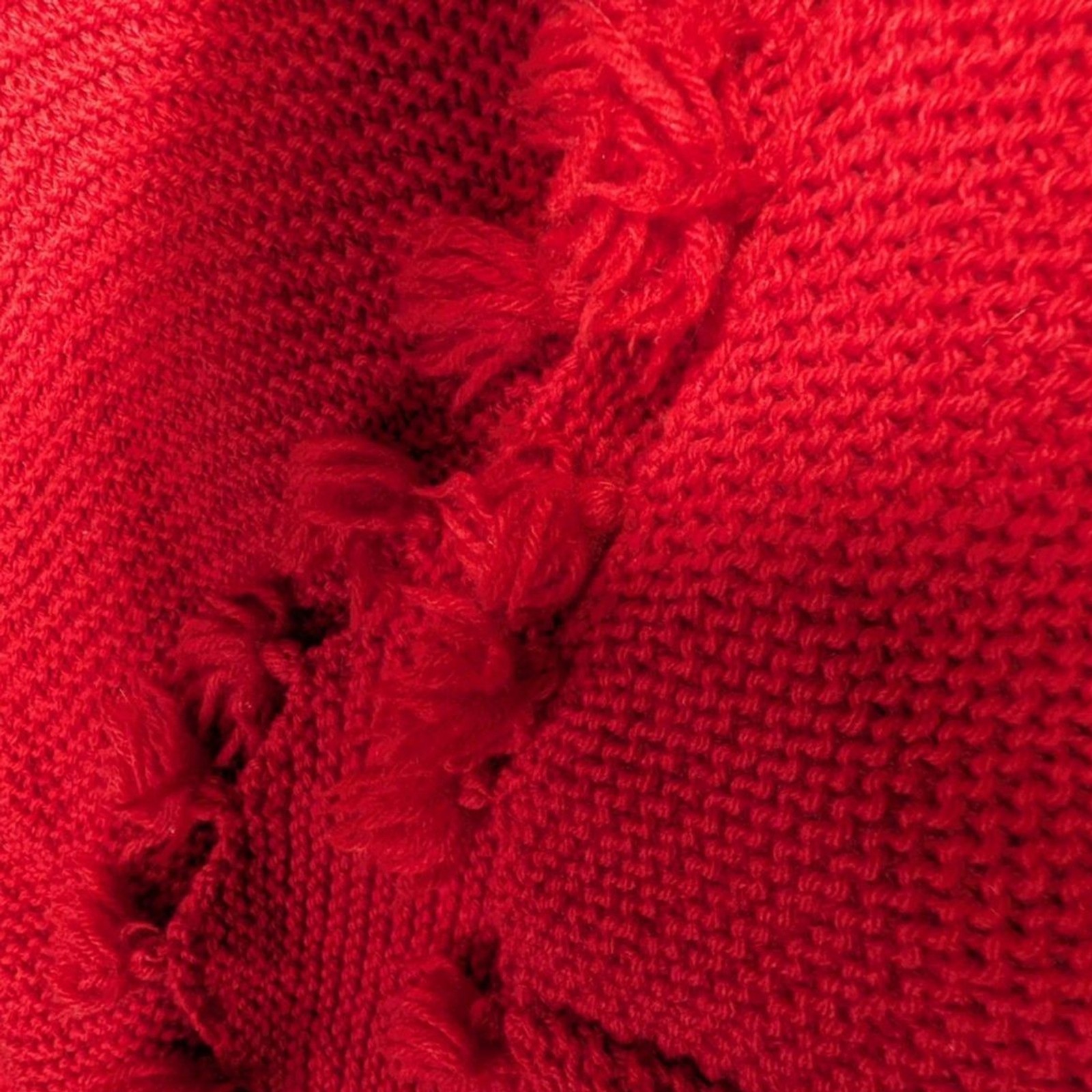 Vintage Handmade Red Tassel Knit Poncho Boho Oversized Fringe Cape Wrap OS