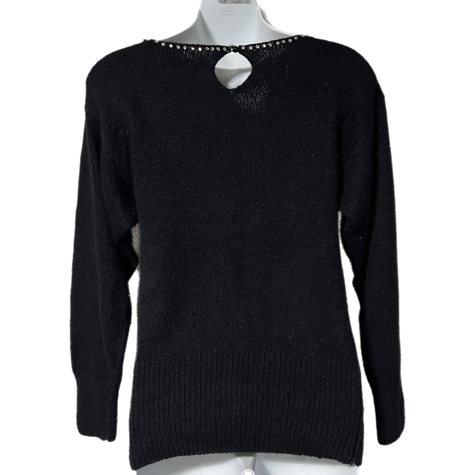 Vintage Black & Silver Sequin Rhinestone Ribbon Bow Embellished Sweater S Angora