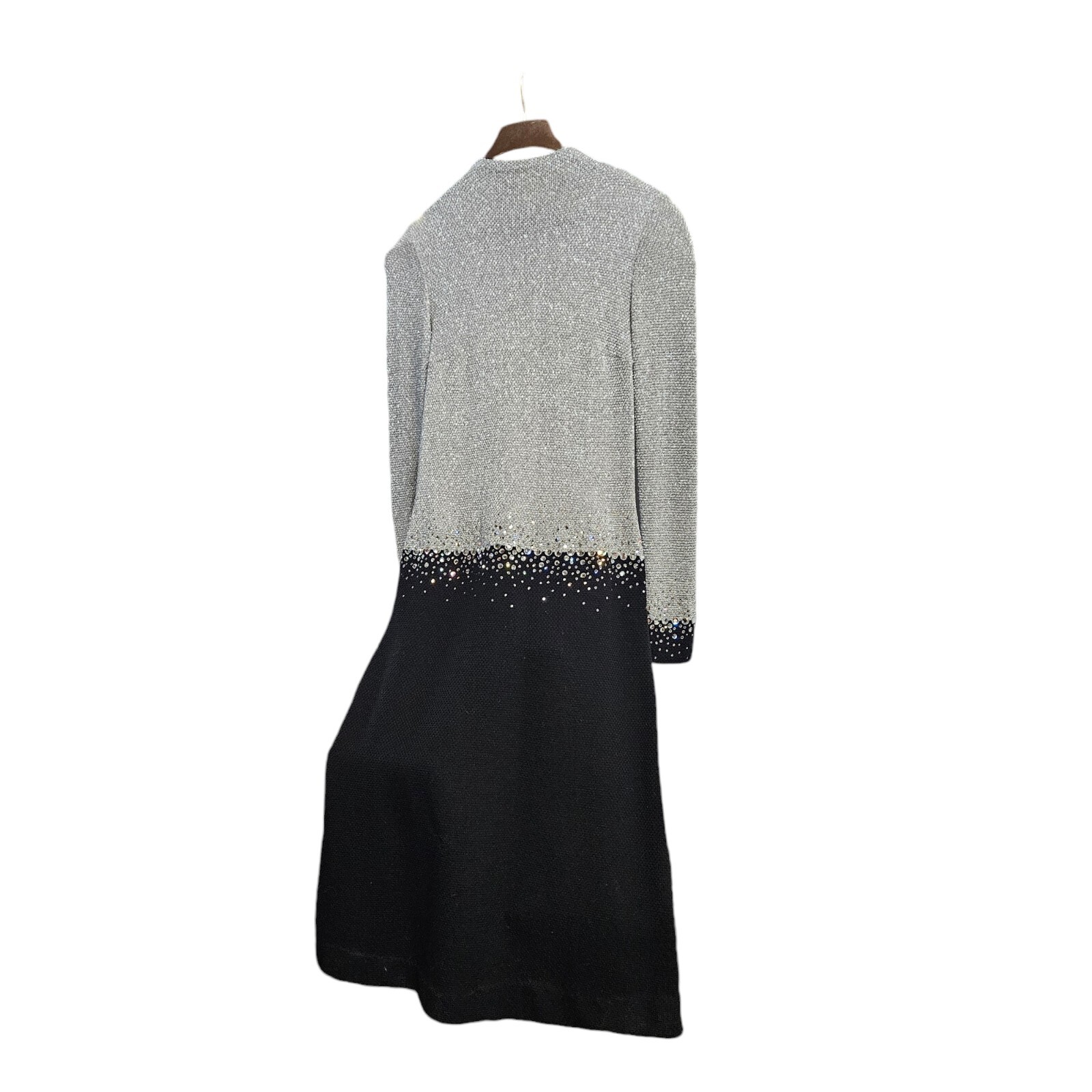 Pauline Trigere Vtg Marshall Fields Black Silver W/Rhinestones EVE Dress SZ 10