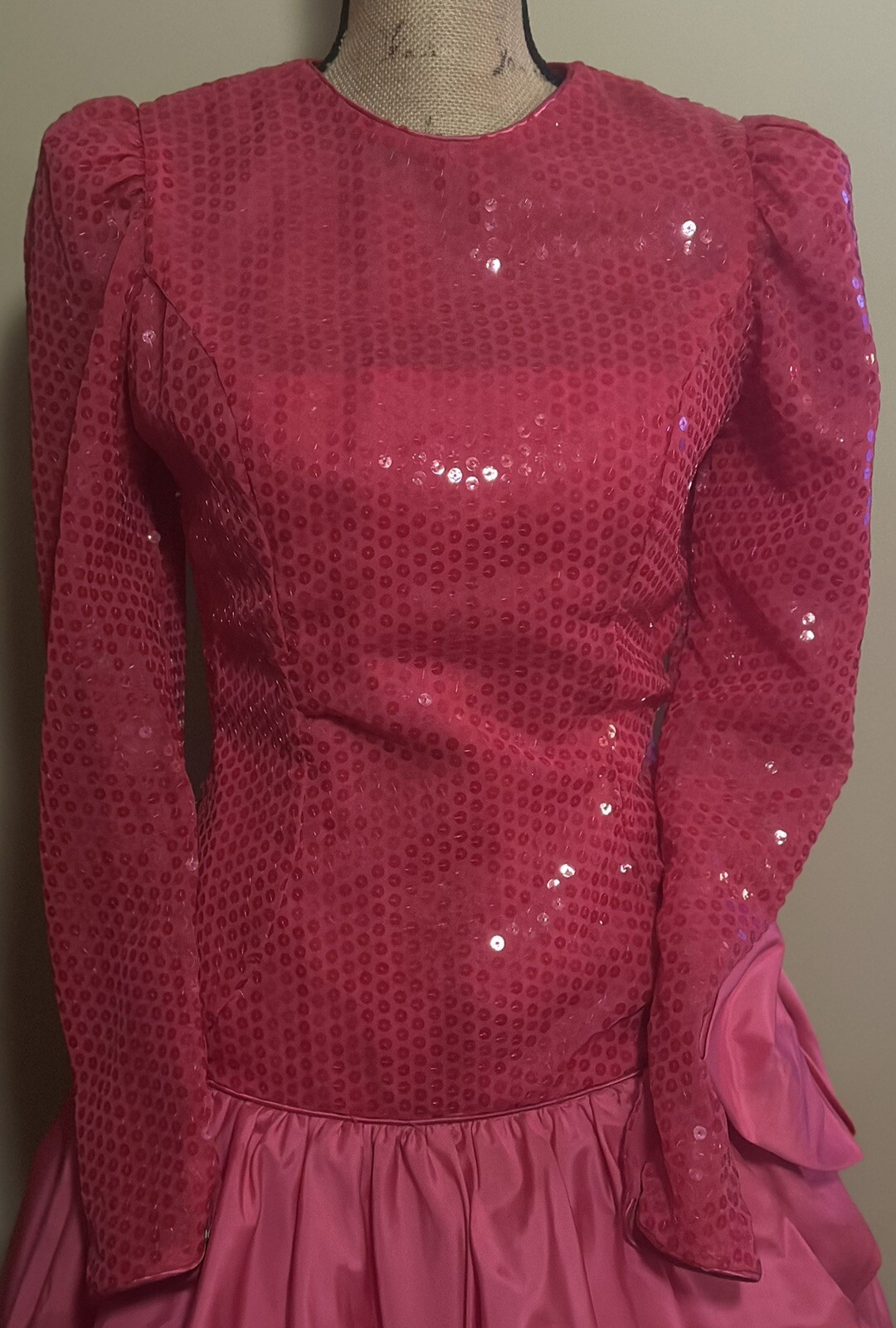 Vintage Totally 80s Madonna MTV Party Prom Dress Bubblegum Lace Sequin Bow 11/12