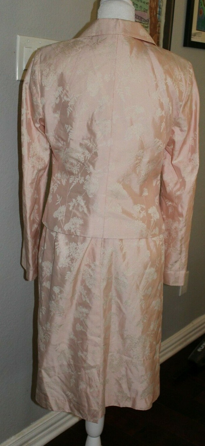 VTG NWT 90’s Barneys NY Floral Brocade Pink Cotton Silk Blazer Skirt Suit 8 10