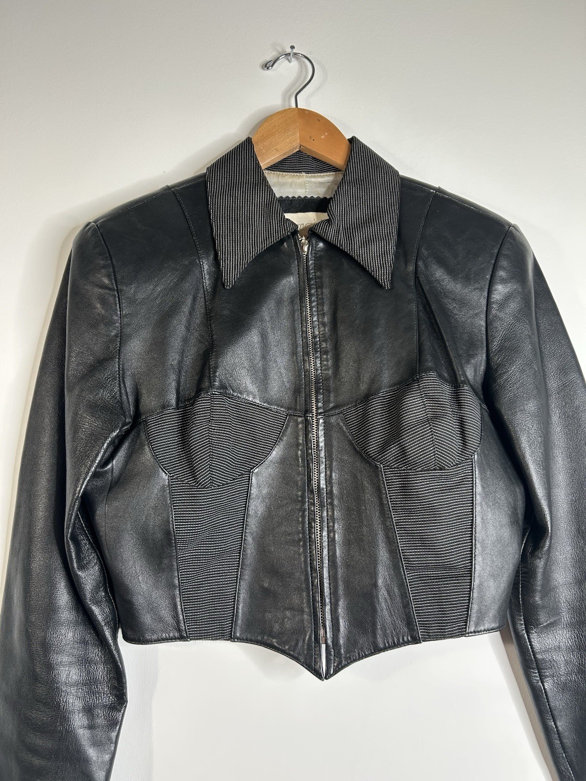 Vintage 1970’s Cache Jacket Women’s Black Leather Corset 1990’s