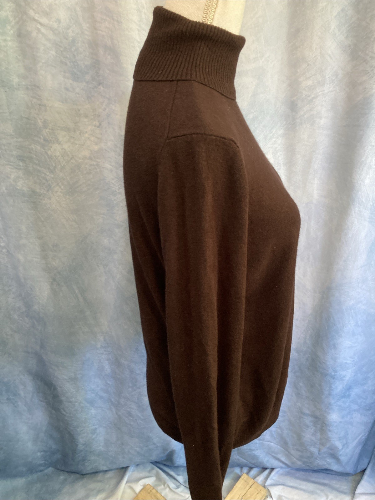 Vtg 90s Petite Sophisticate Brown Ribbed Turtleneck Sweater Large Rayon Blend
