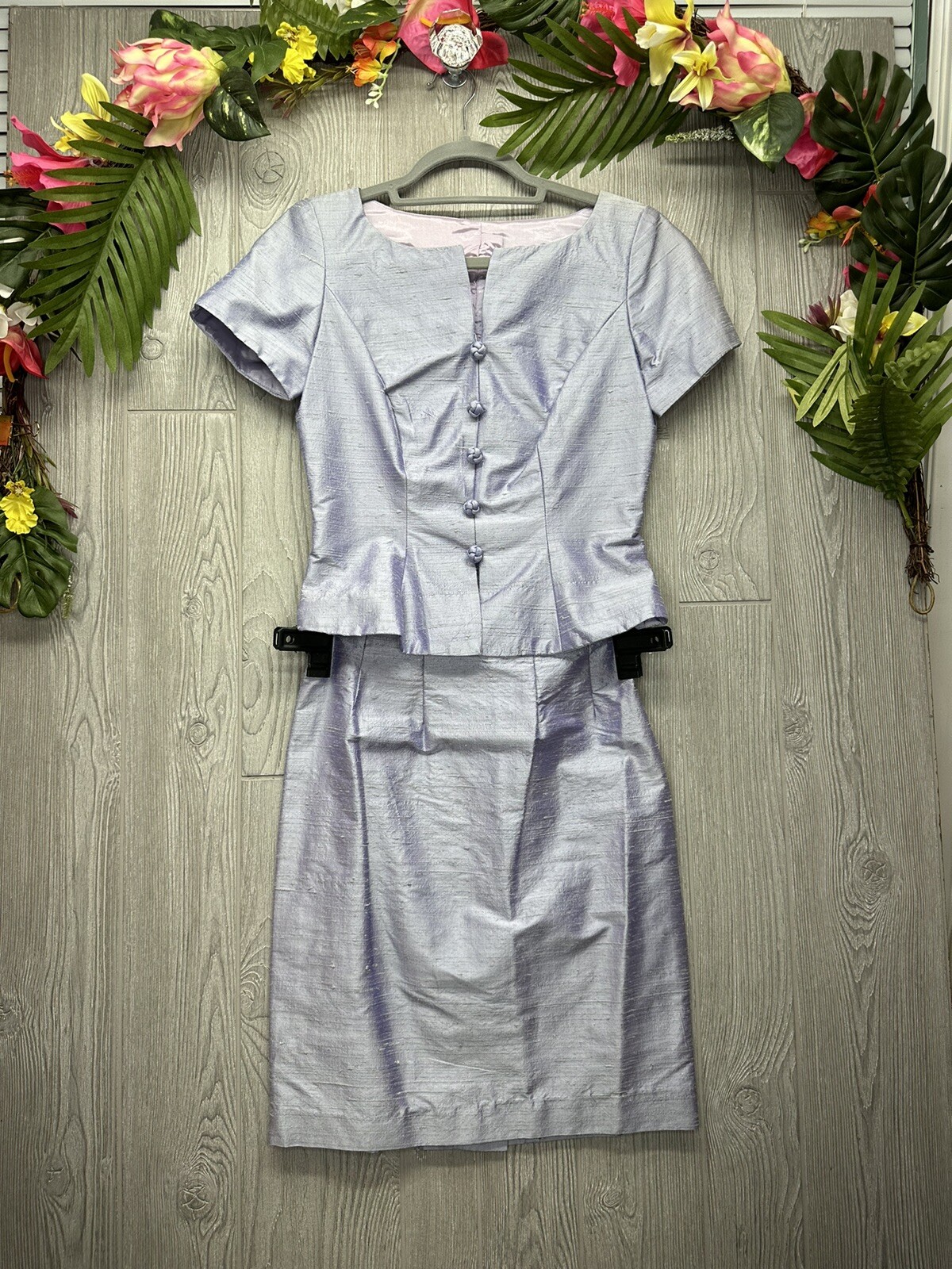 Watters & Watters 2 Piece Top Skirt Set Silk Purple USA Made Size 4 Vintage 90’s