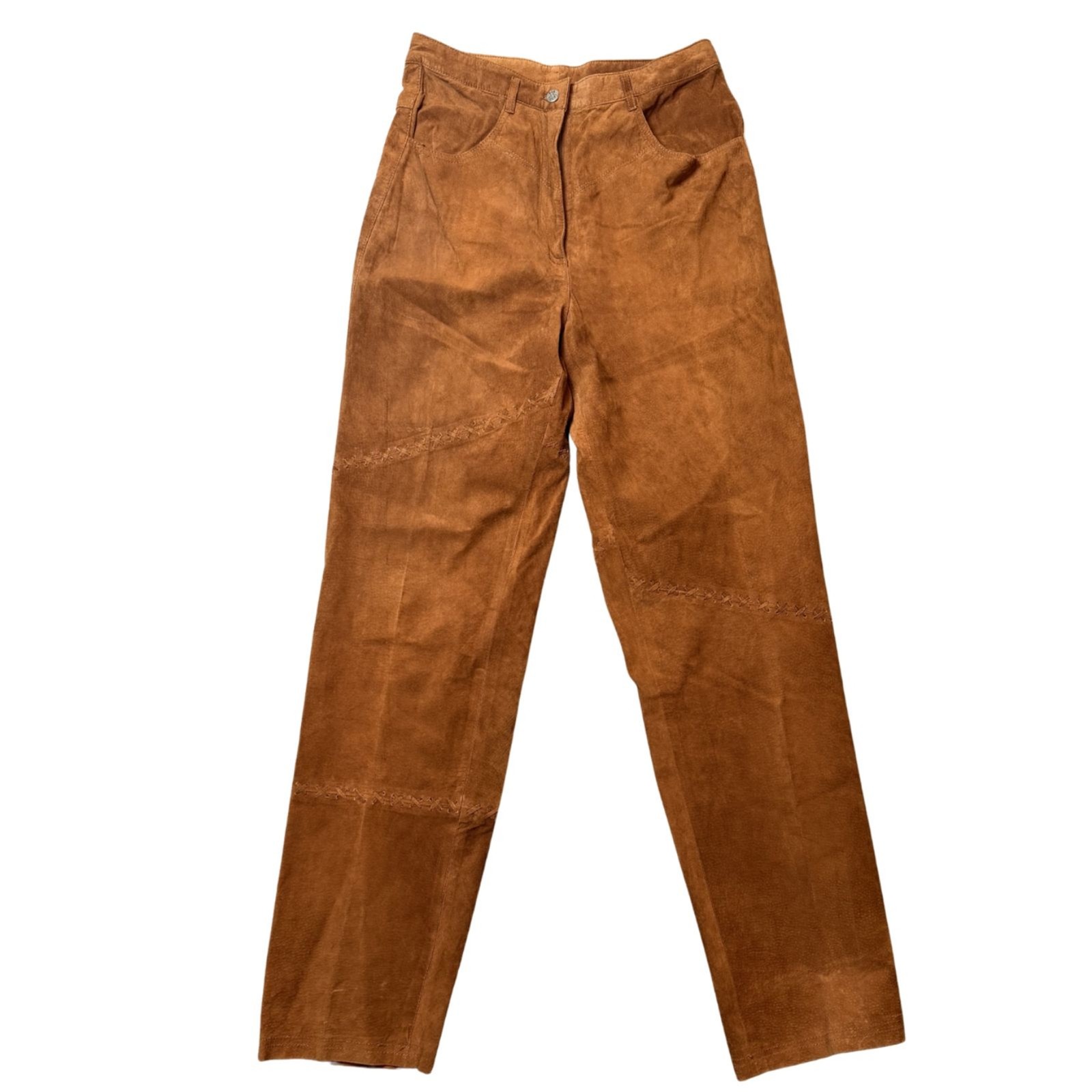 Pia Ricci Vintage Leather Brown Straight Leg Size Pants Size 10