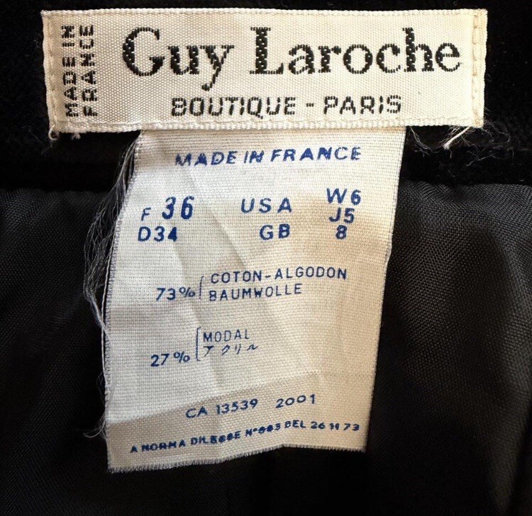 Vintage Guy Laroche Black Velvet Pencil Skirt XXS XS Goth Retro Designer France