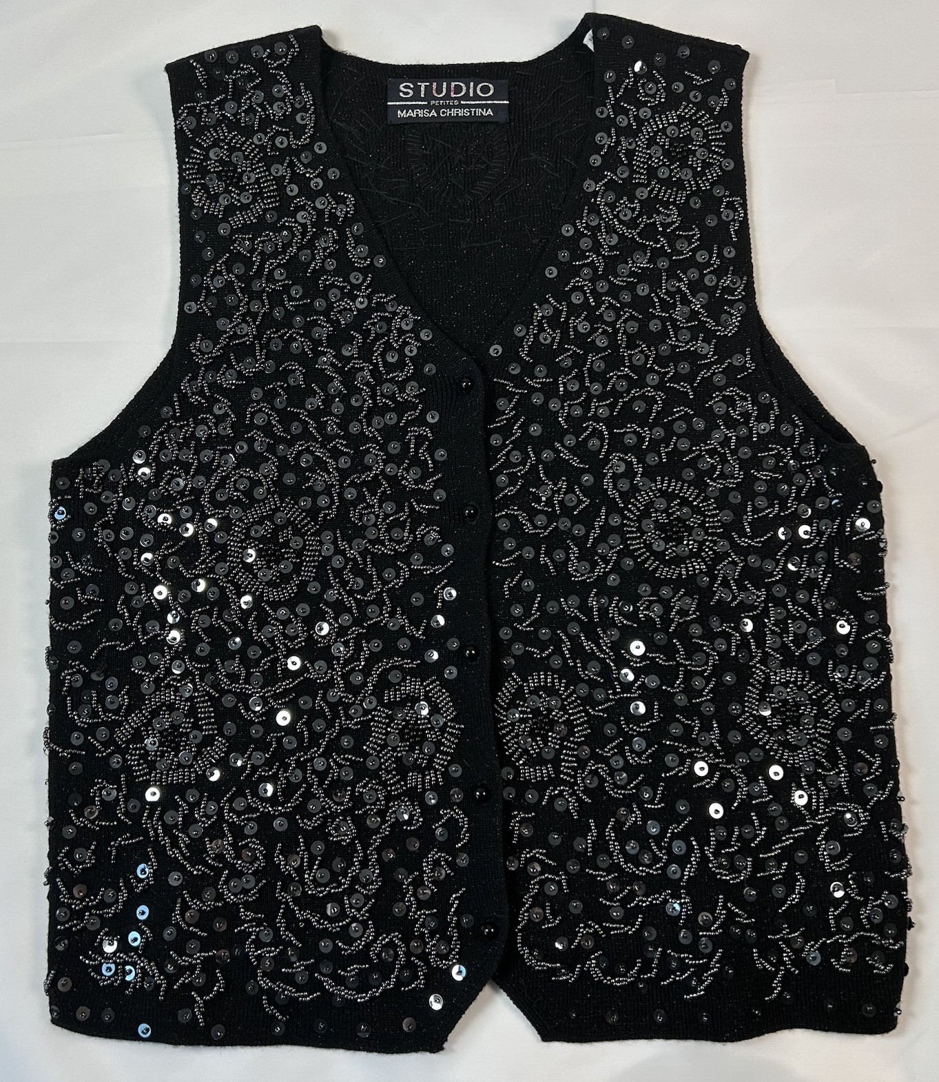 Art To Wear Vintage Knit Beaded Sequin Embellished Black Vest Women’s Size PS