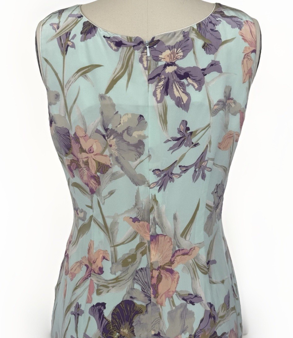 VTG Women’s Sz 6 100% Silk Floral Sheath Lined Dress Pastel Iris Print Y2K EVC
