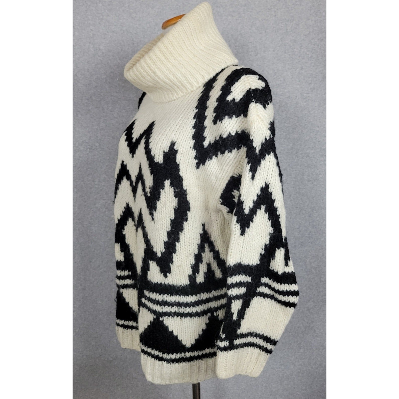 Protokol by Collage Vintage Mohair Blend Chunky Geometric Turtleneck Sweater L