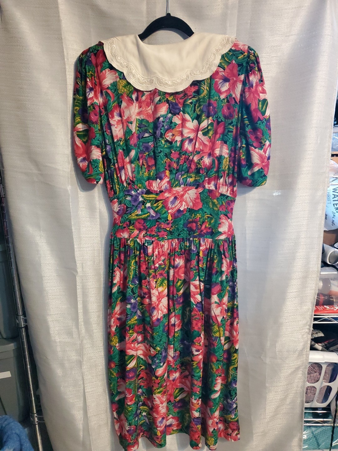 Vintage 80s Sz 9 Cottagecore Floral Puff Sleeve Victorian Tea Dress