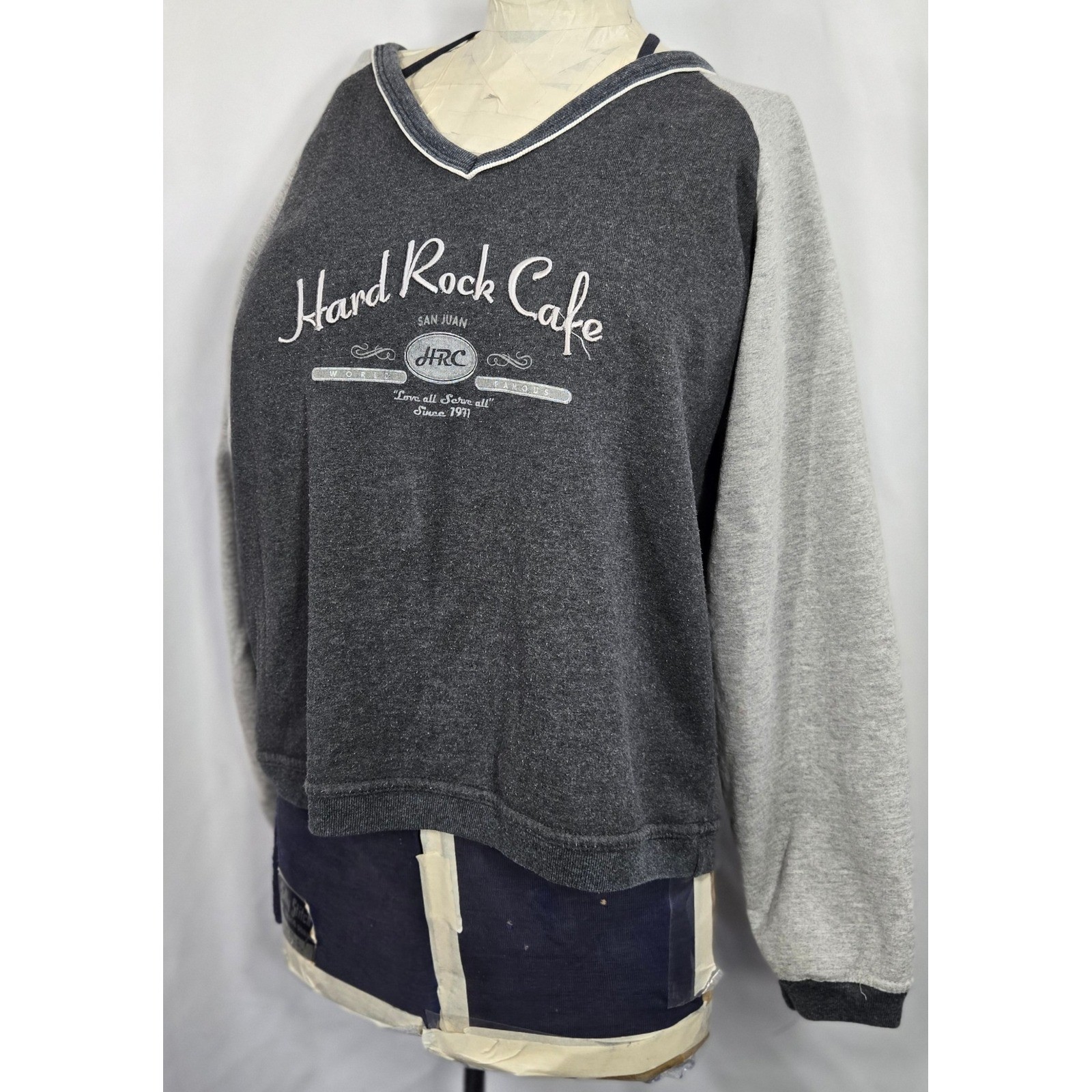 Vintage 90s Hard Rock Cafe San Juan V-Neck Sweatshirt Pullover Med Made in USA