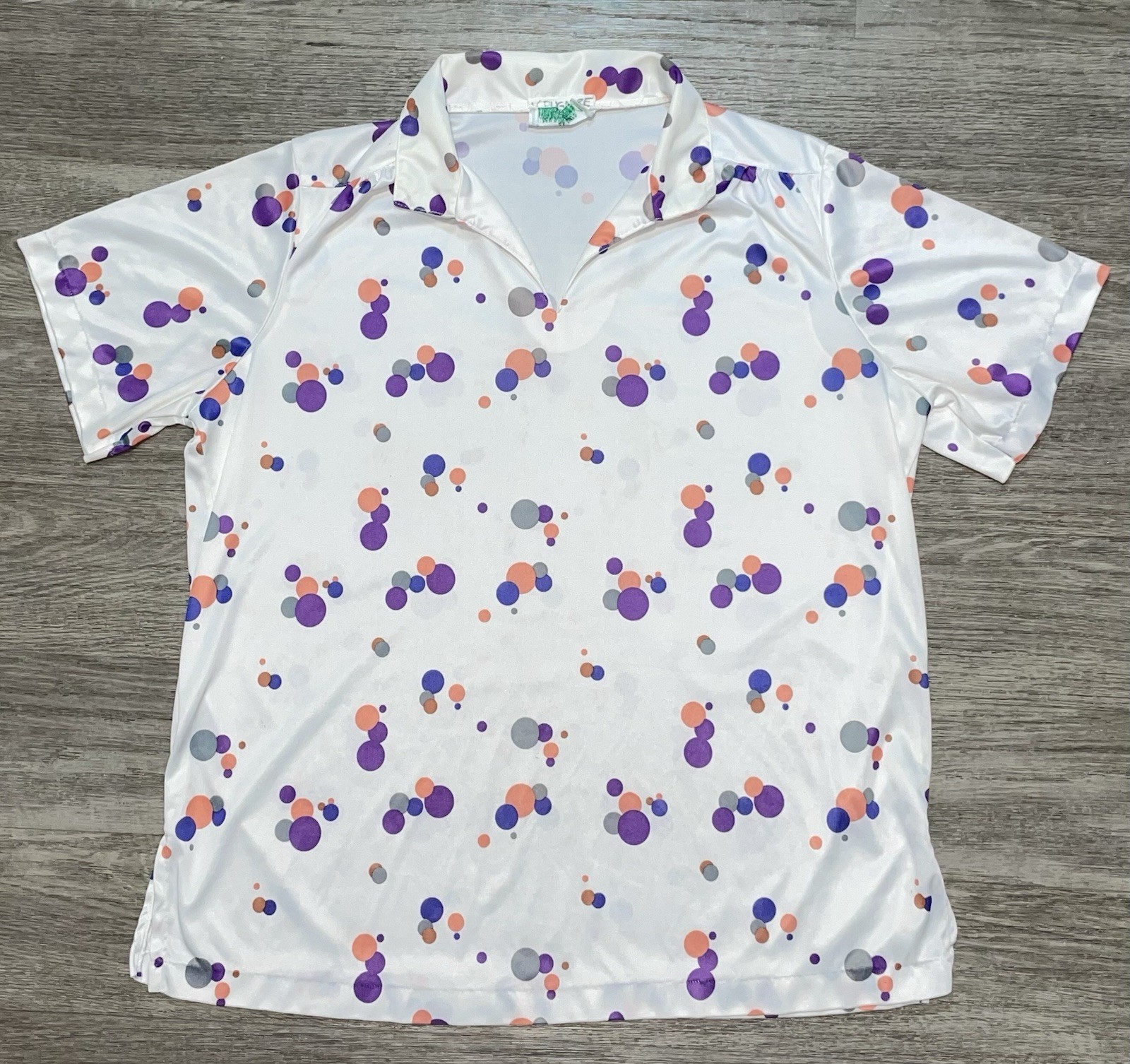 Vintage 70s 80s Polka Dot Shirt Medium Rockabilly White Purple Blue Size 40