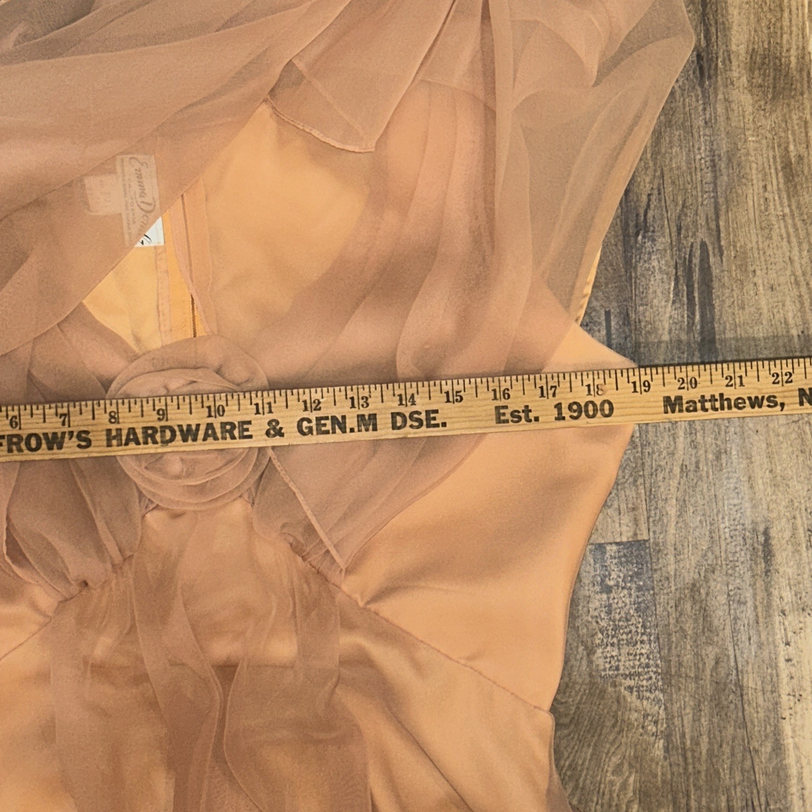 Emma Domb California Dress 14 Empire Waist Cape Sleeve Orange Chiffon Altered