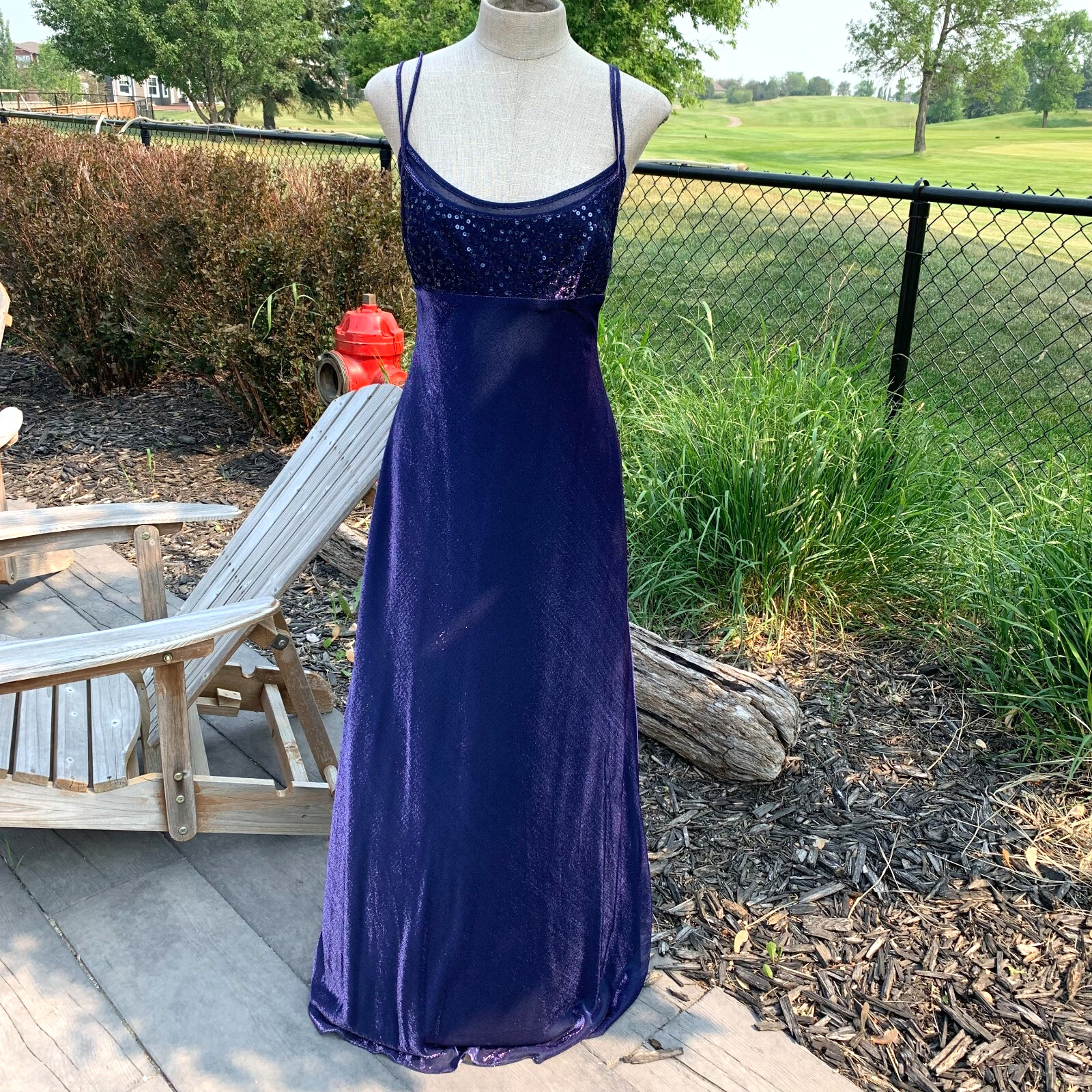 Vtg Morgan & Co Linda Bernell Maxi Dress Formal Gown 11 Purple Iridescent Fairy