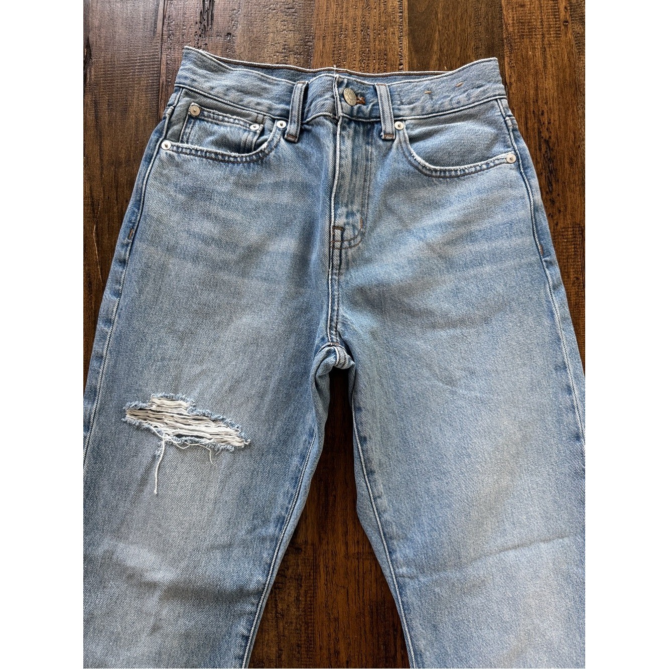 Madewell Petite ’90s Straight Jeans Revoir Wash High Rise Raw Hem 24P Rigid