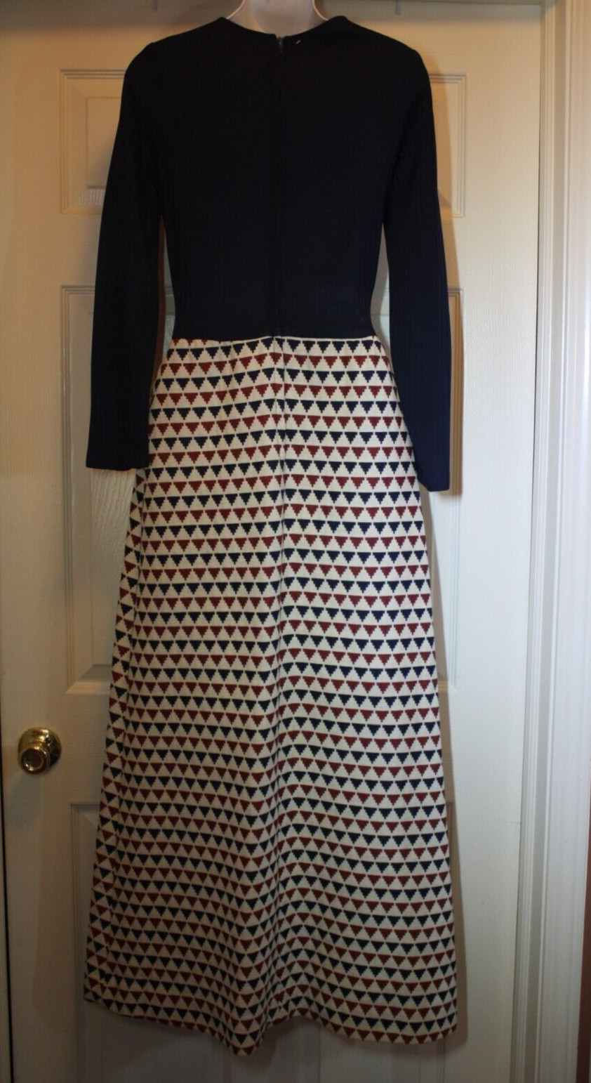 Vintage 1960’s 1970’s Blue, Brown and White Maxi Dress