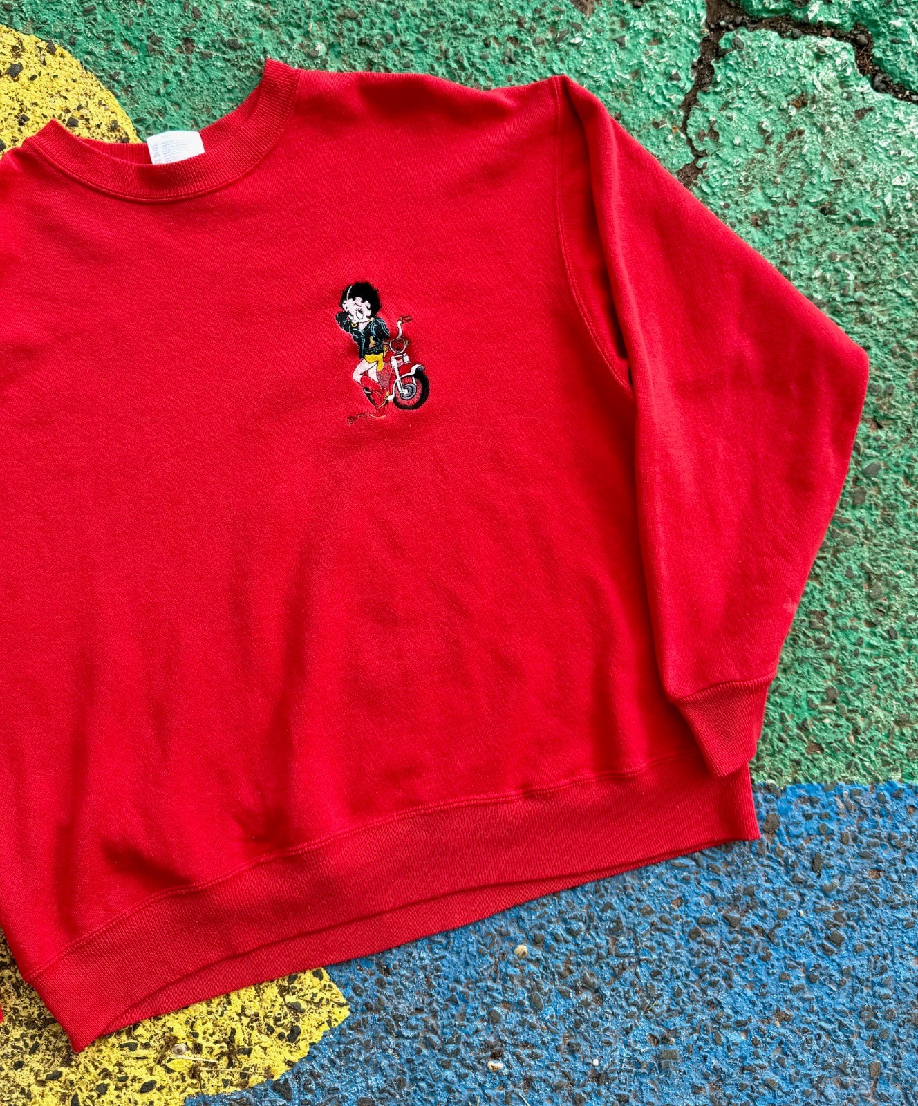 VTG Betty Boop Motorcycle Biker Girl Embroidered Graphic Crewneck Sweatshirt M/L