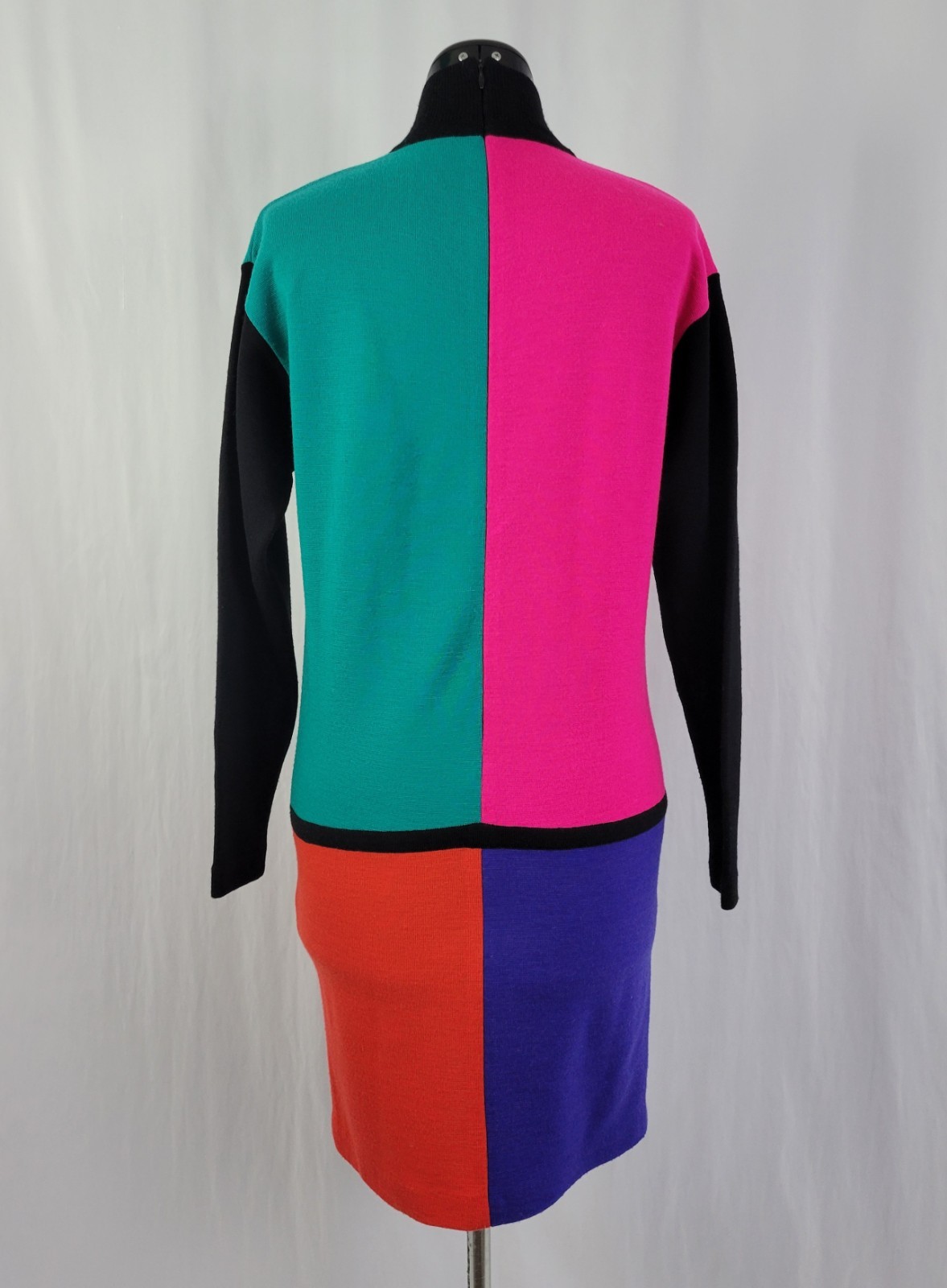 Vinatge Kathryn Conover Wool Blend Color Blocked Sweater Dress Size S