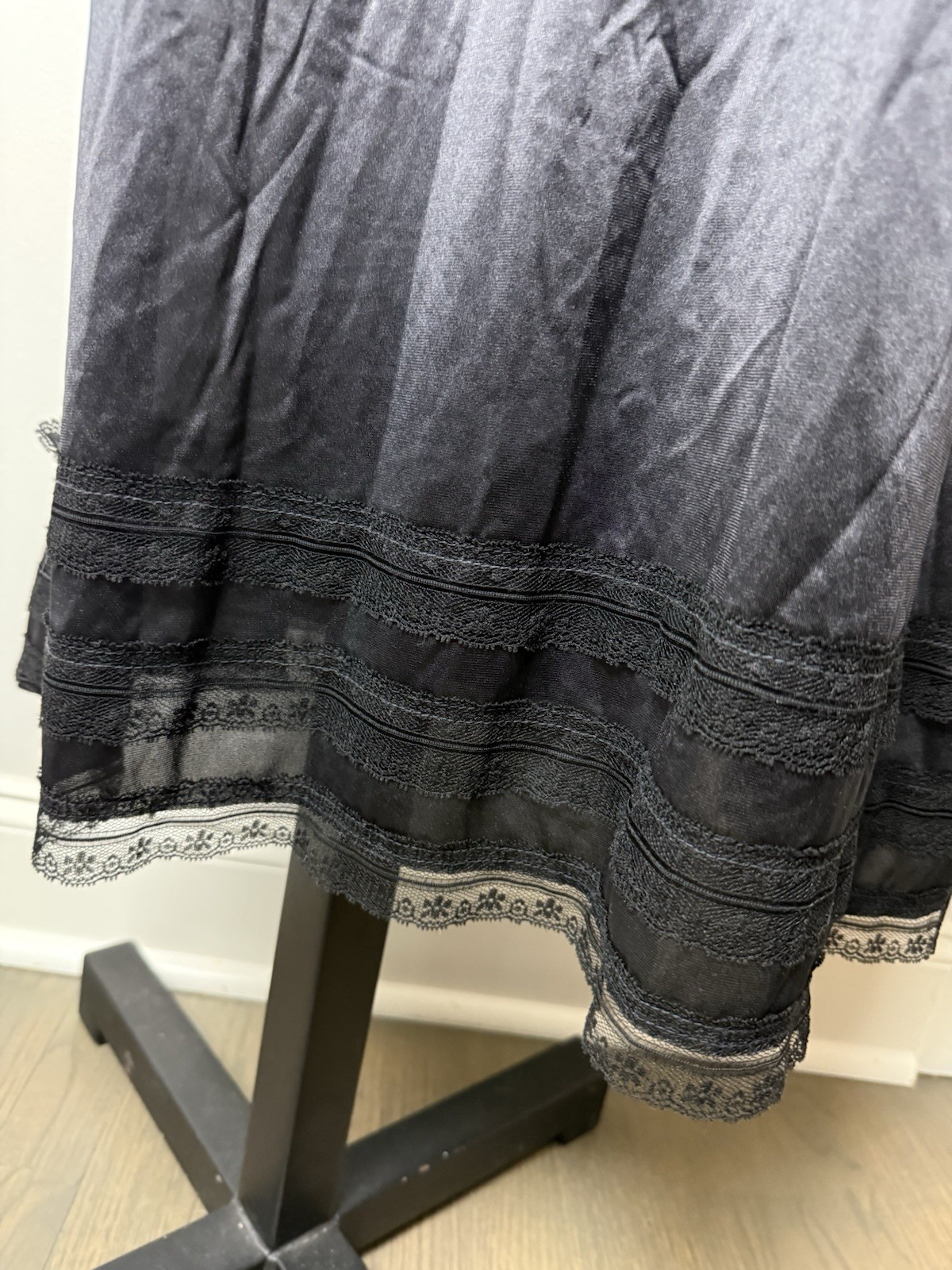 Vintage Jenelle Of California Slip Black Lingerie Nightgown Satin Lace Trim