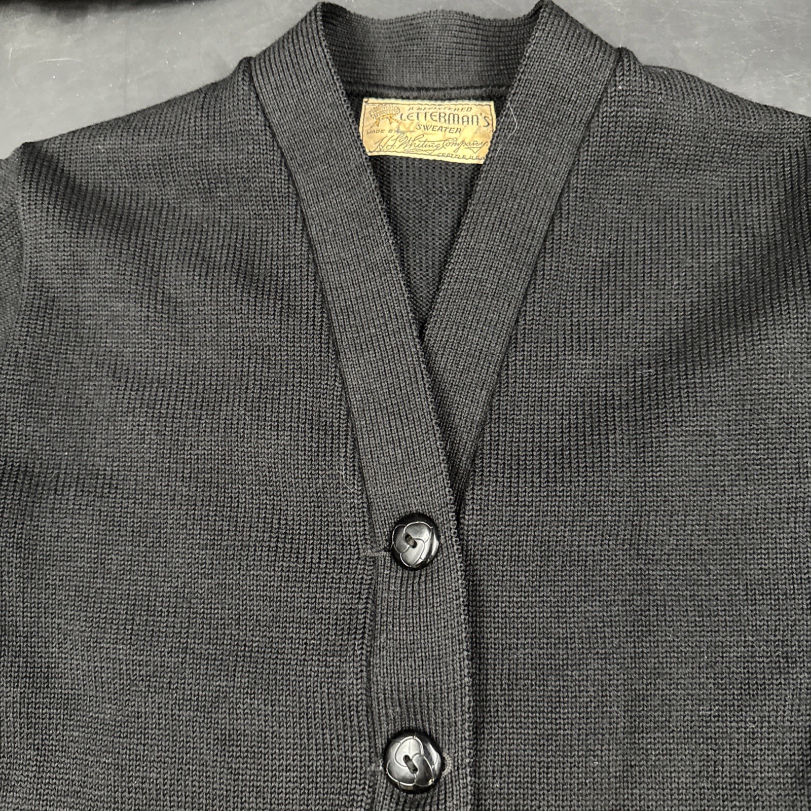 Vintage 50s Whiting Co Letterman Cardigan Black Orange 100% Wool Tigers Douglas