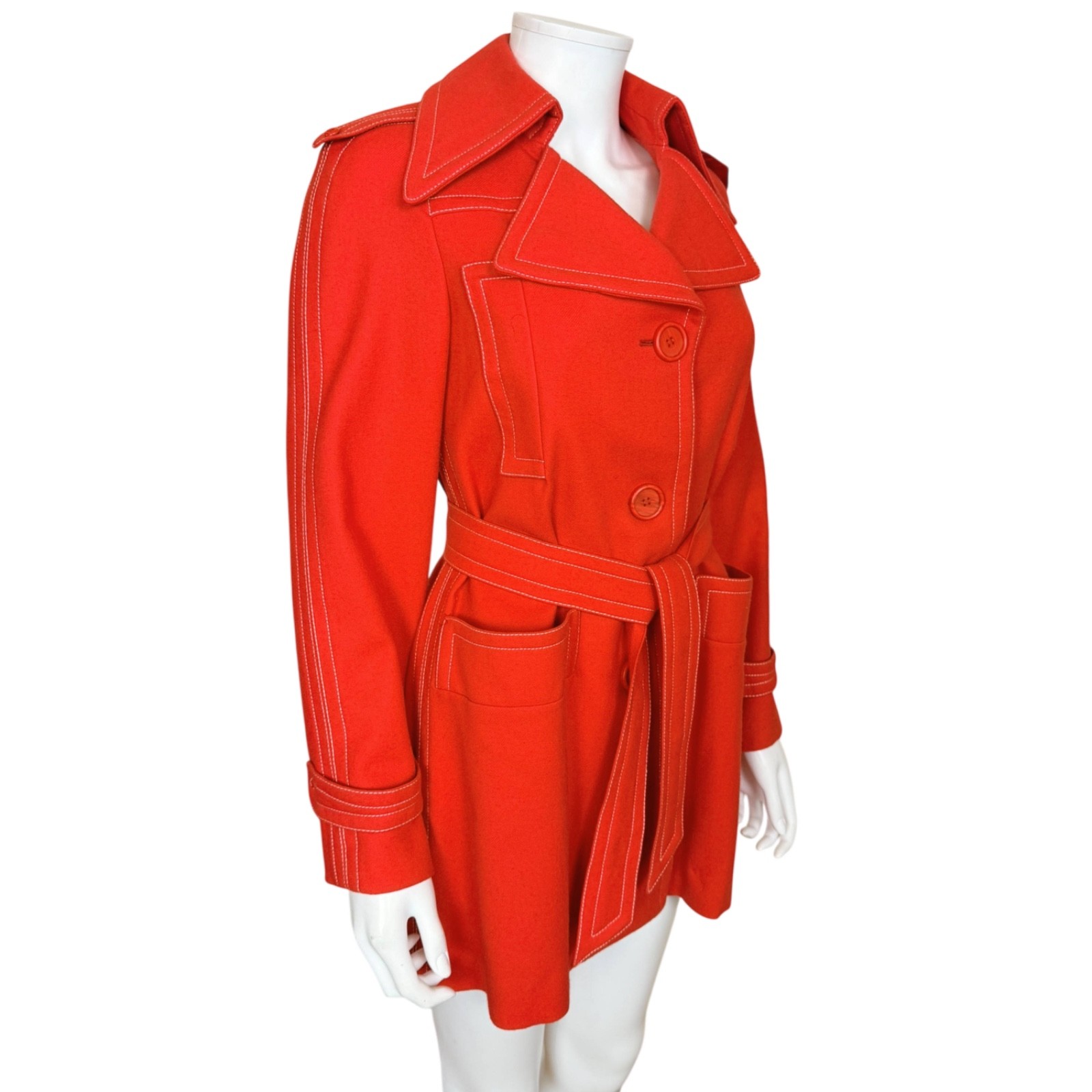 Vintage 1970s Ted Lapidus Paris Red Wool Belted Jacket Exclusive Boutique Design