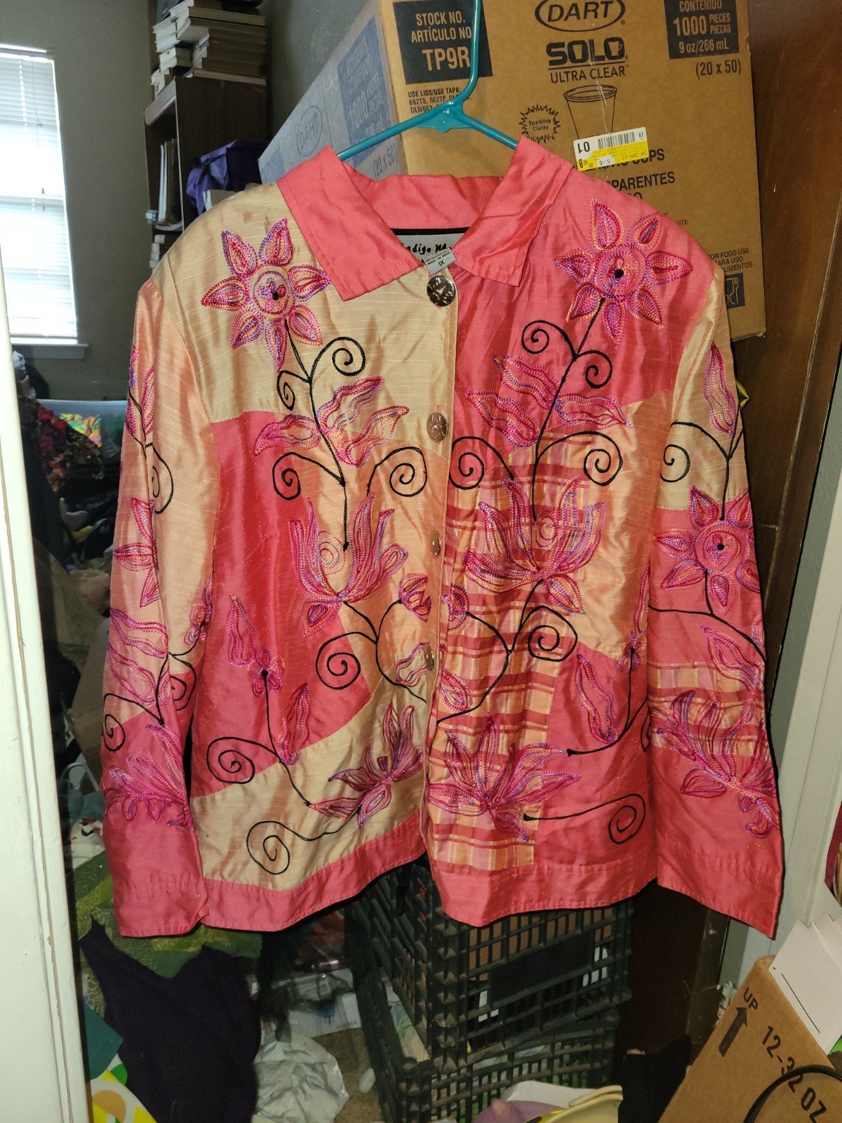 Indigo Moon Vintage Embroidered Patchwork Jacket Size 1X Pink Boho Art To Wear