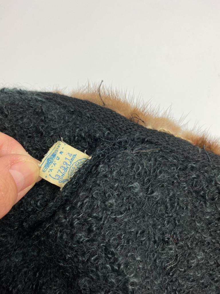 Vintage Century of Boston Black Wool Cardigan Sweater Mink Fur Collar Womens M