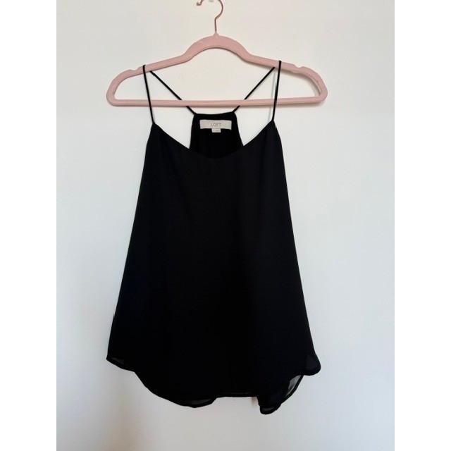 LOFT Black Strappy Tank Top Blouse Women’s Size Small | Racerback Silky Cami Top