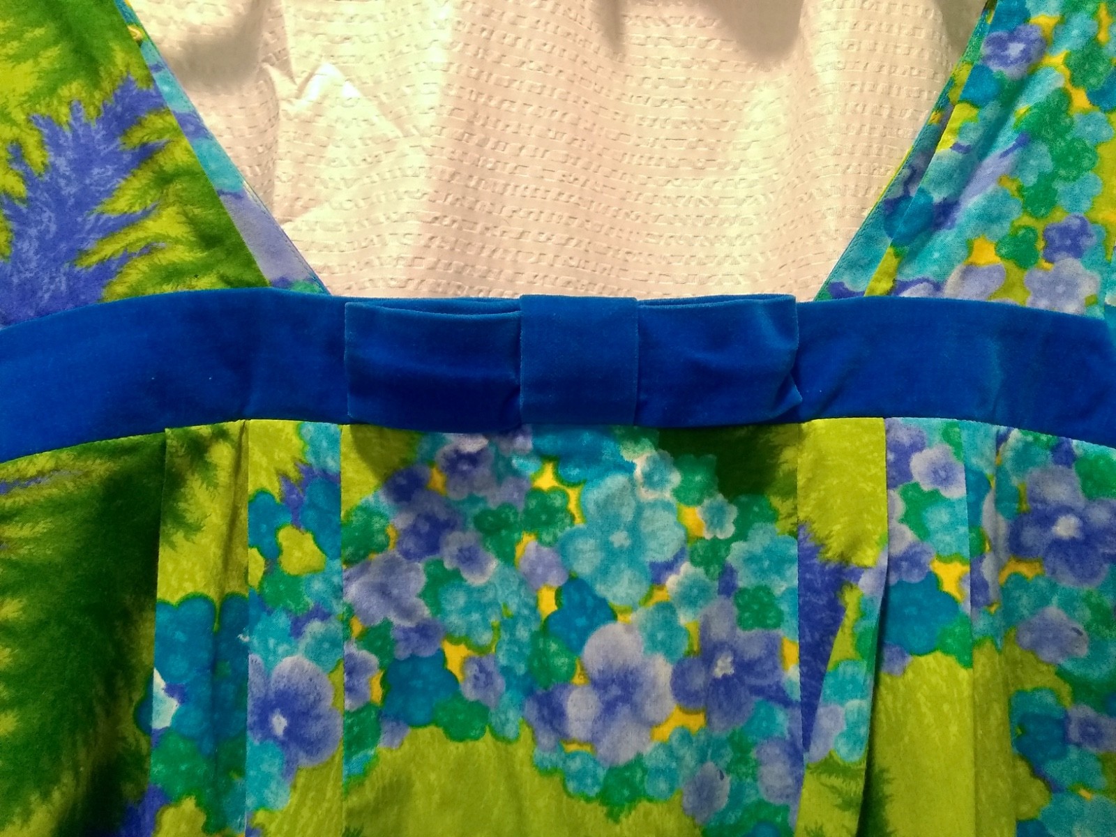 Vintage 1960’s Liberty House Hawaii Maxi Muumuu w/ Blue Velvet Accents-Pre-owned