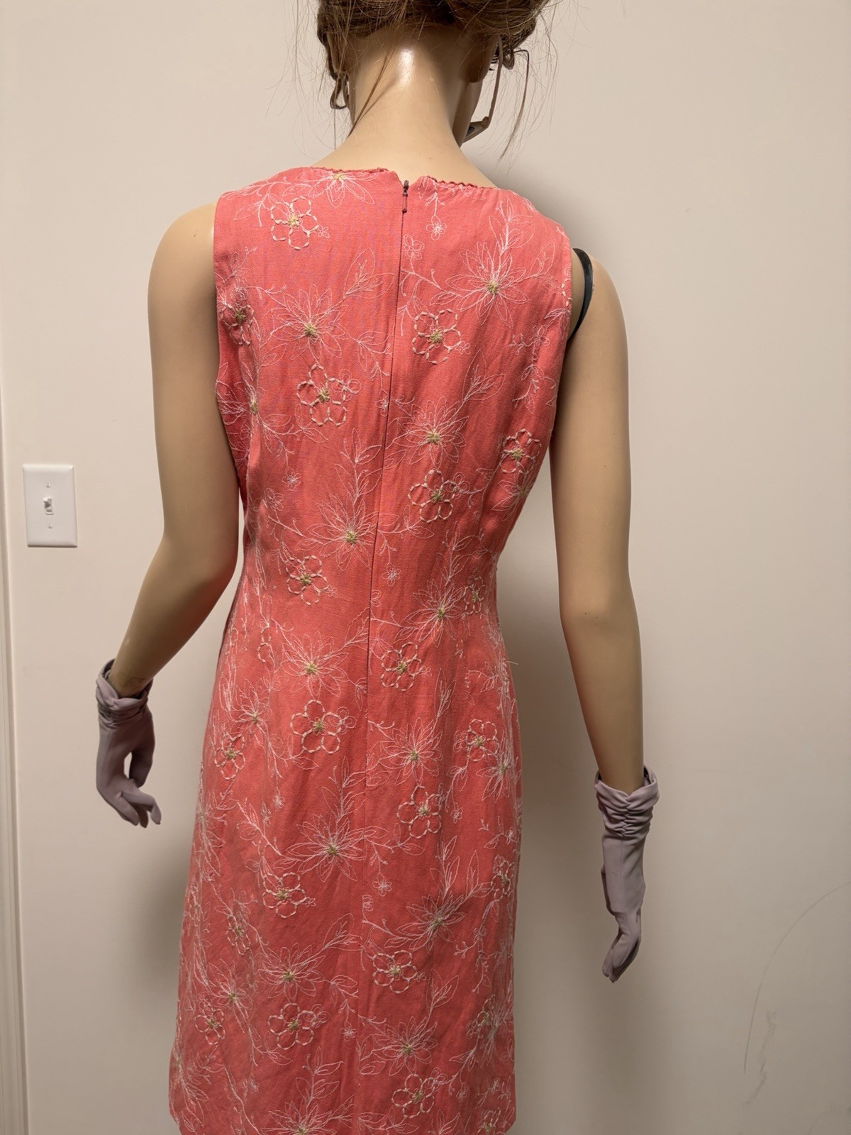 VTG TALBOTS PETITES TANGERINE LINEN BLEND EMBROIDERED SHEATH DRESS – SZ 10 P