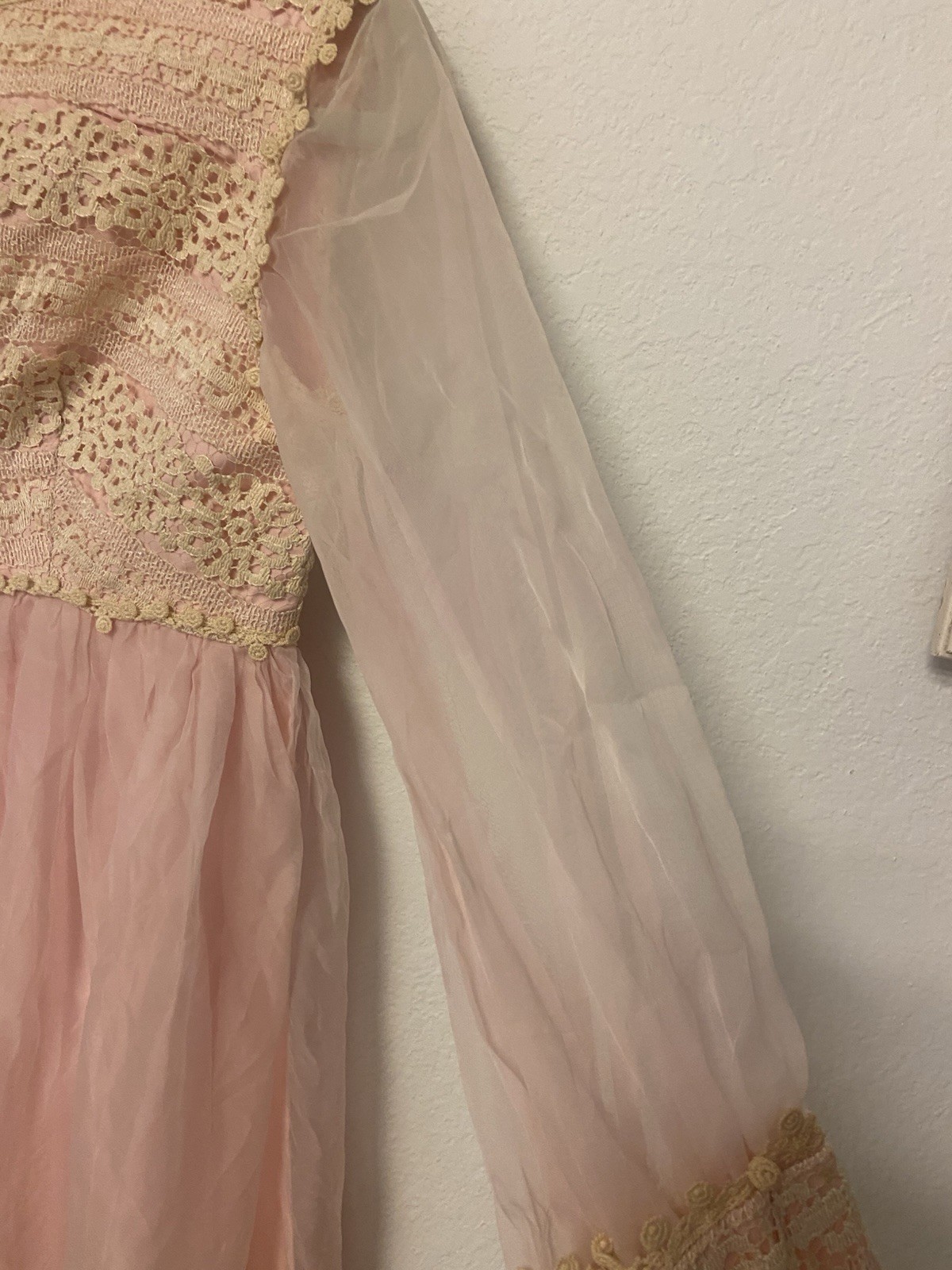 VTg Organza Lace Empire Waist Pink Prairie Dress Victorian Revival Cottagecore