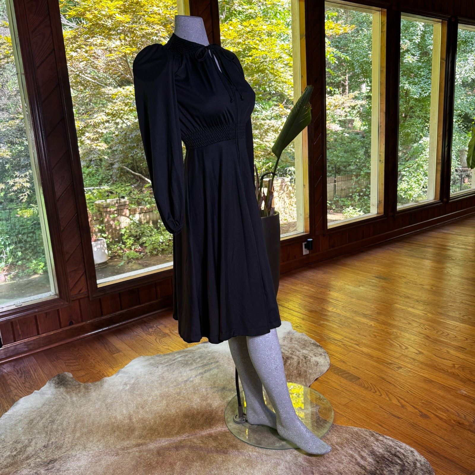 Vintage 70s Young Edwardian by Arpeja Smocked Black Dress Gothic Romantic Small